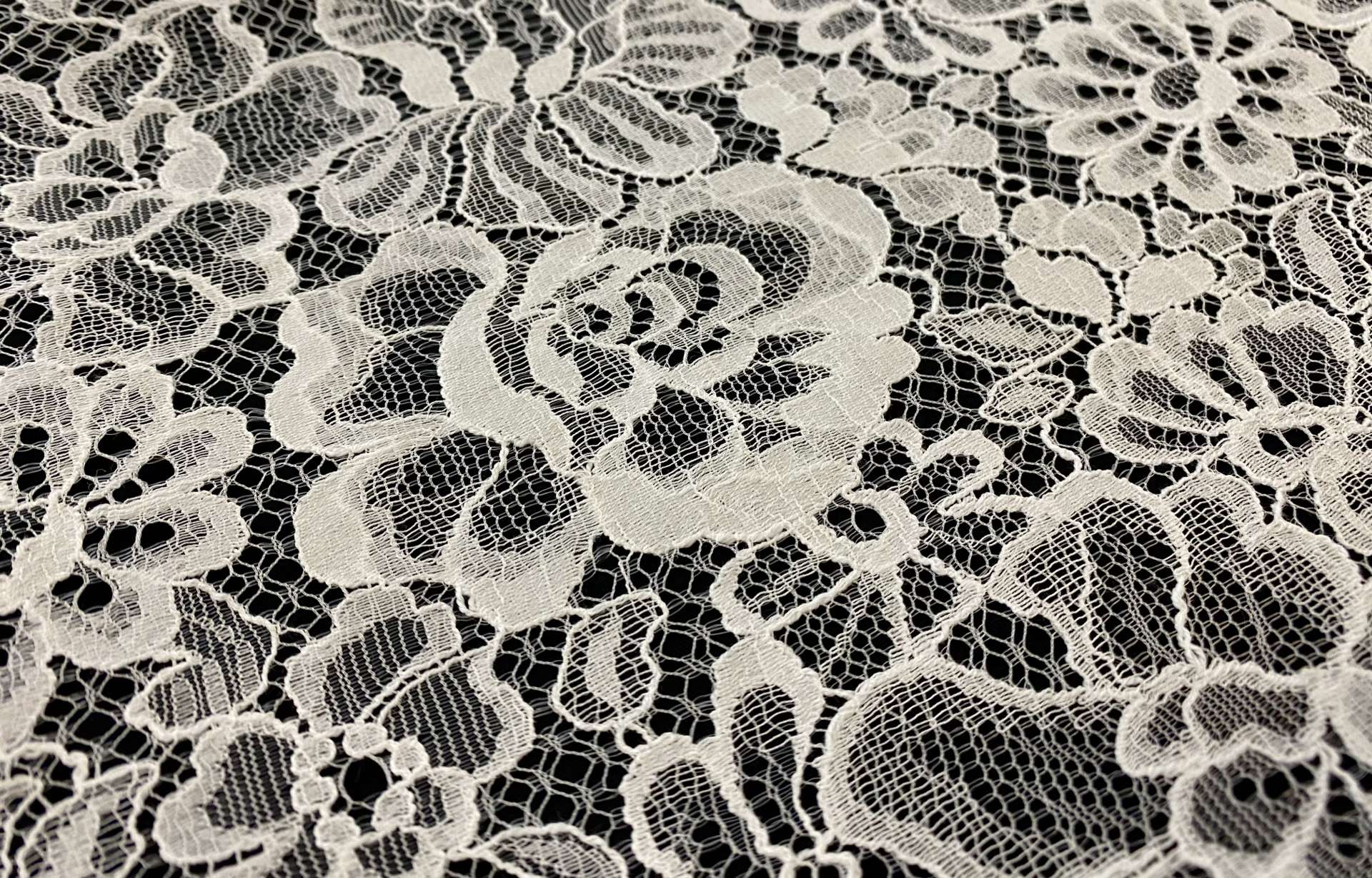 Double Scalloped Corded Chantilly Lace Fabric in Warehouse