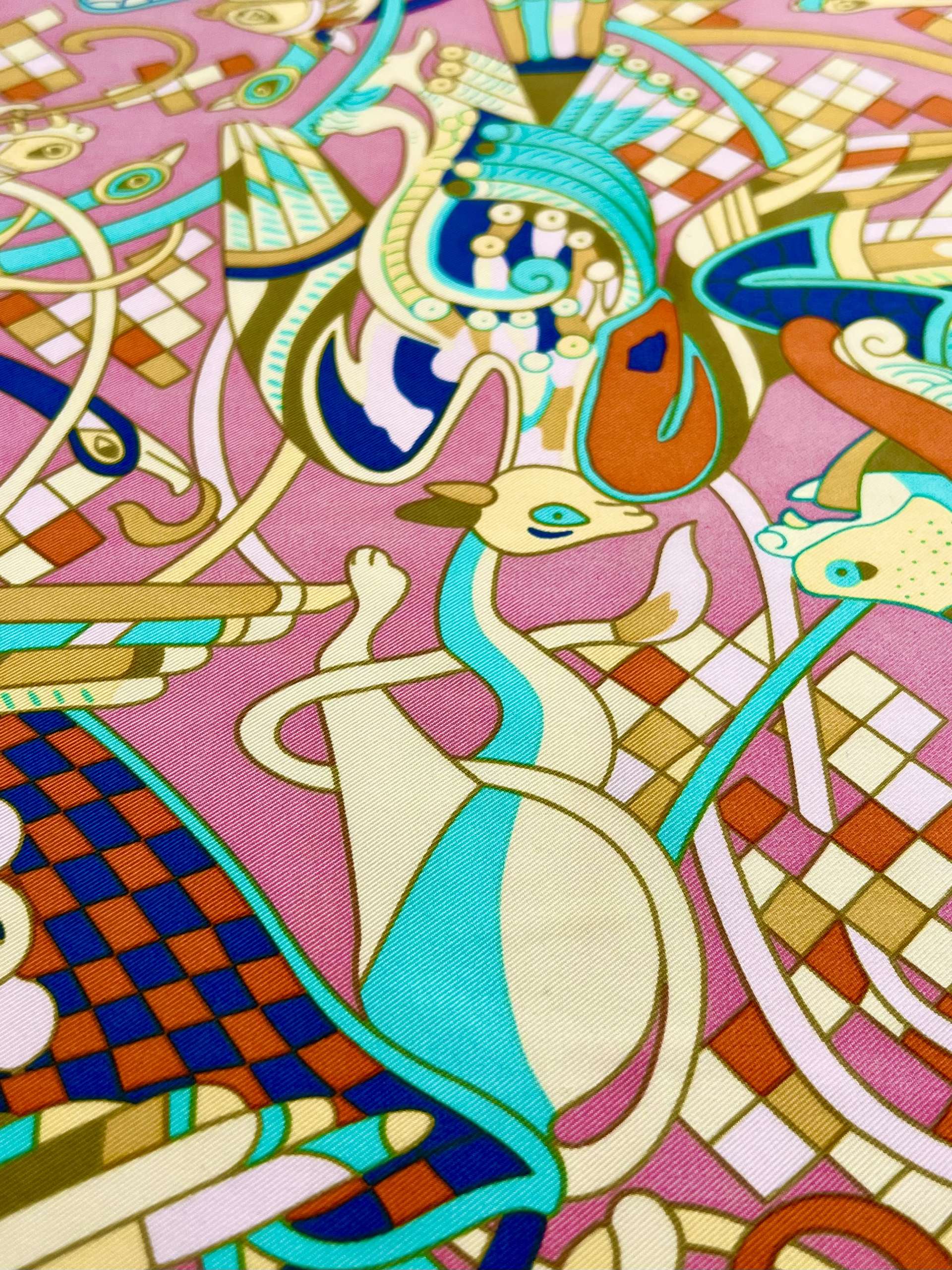 Silk Twill Prints Panel in Pink "Guardian Creatures"