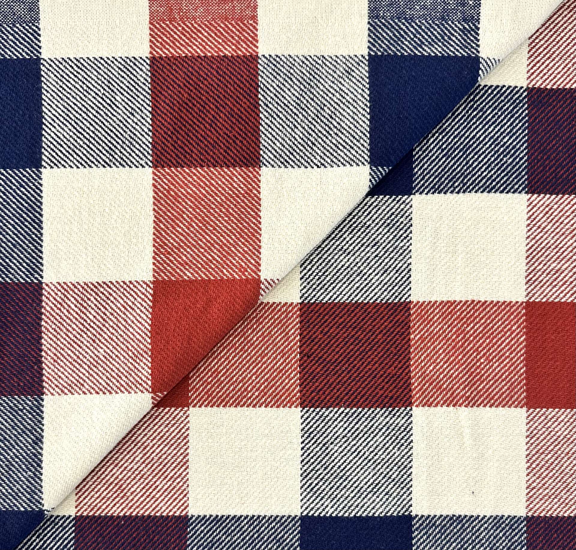 Sustainable Blanket Cotton Plaid in Cardinal Red Cream Navy 
