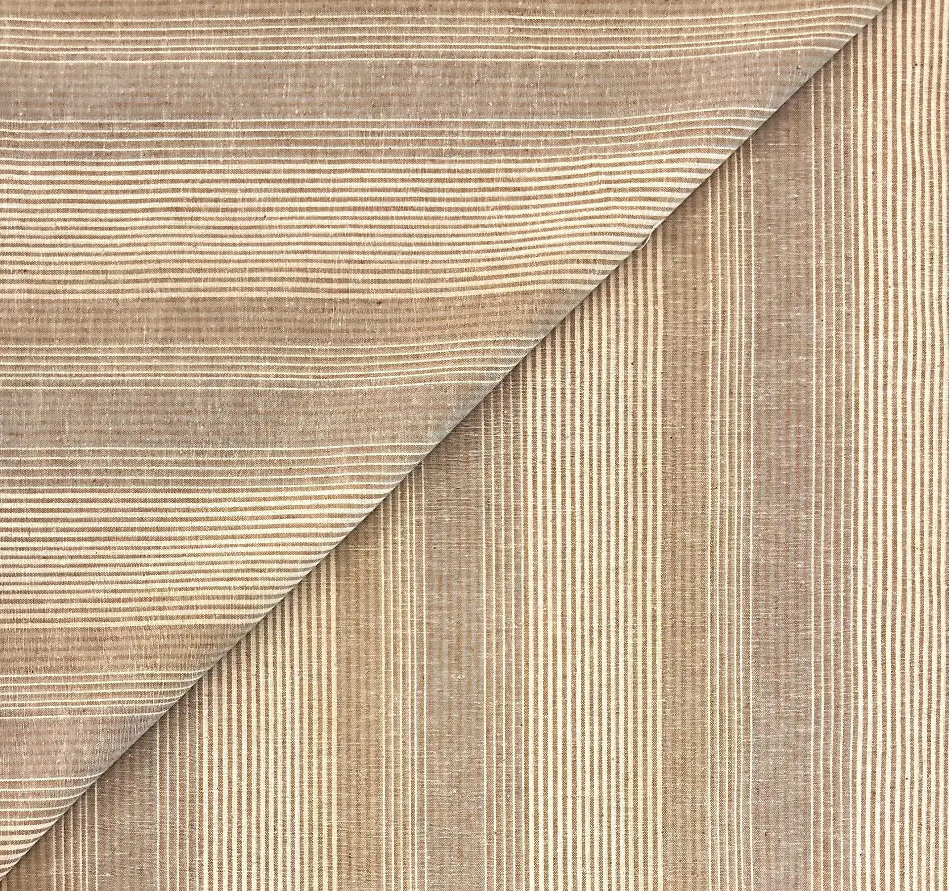 Sustainable Cotton Linen Yarn Dye Stripe in Sepia Cream