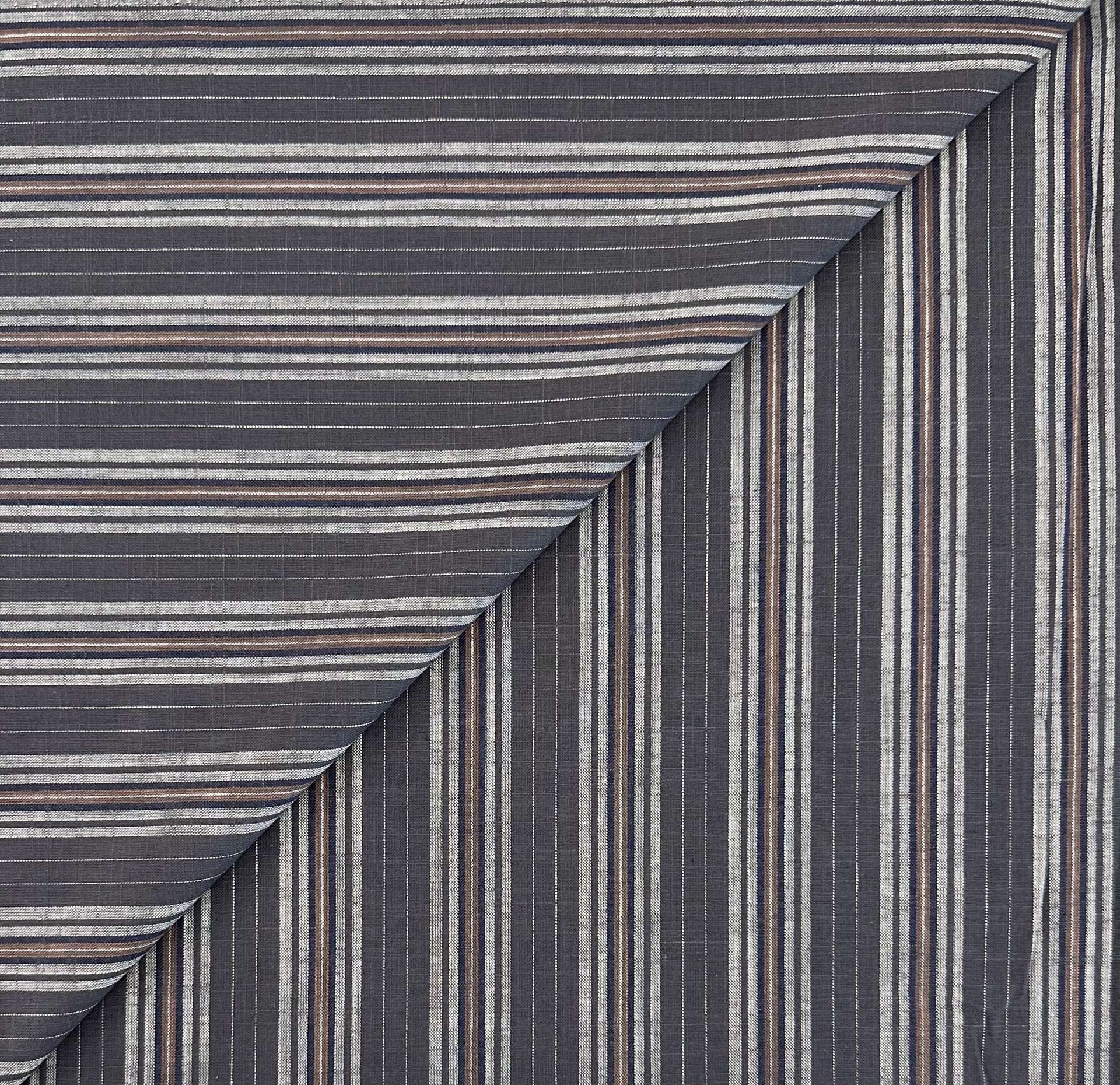 Sustainable Cotton Twill Yarn Dye Stripe in Steel White Tan