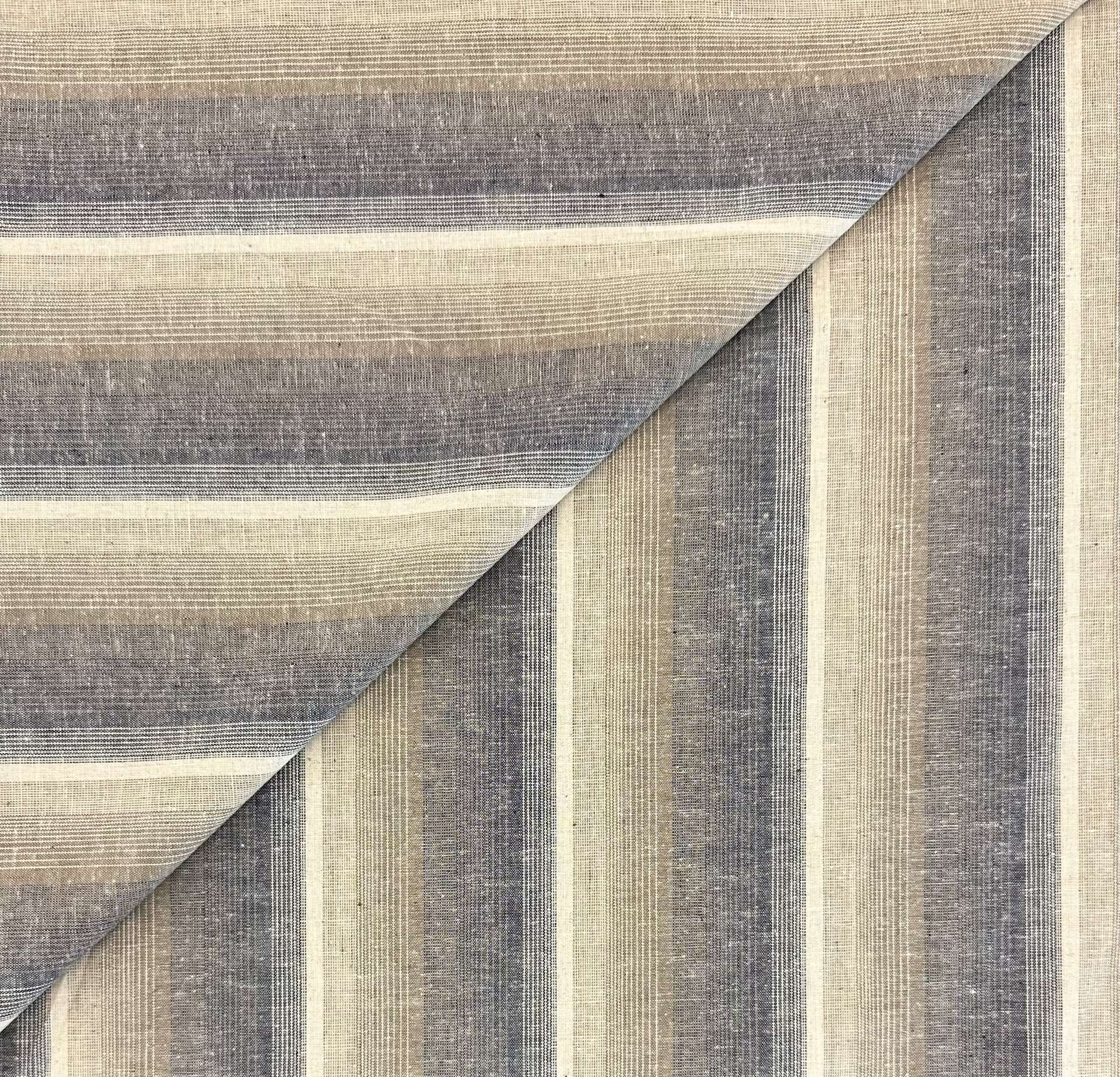 Sustainable Cotton Linen Yarn Dye Stripe in Navy Fawn White