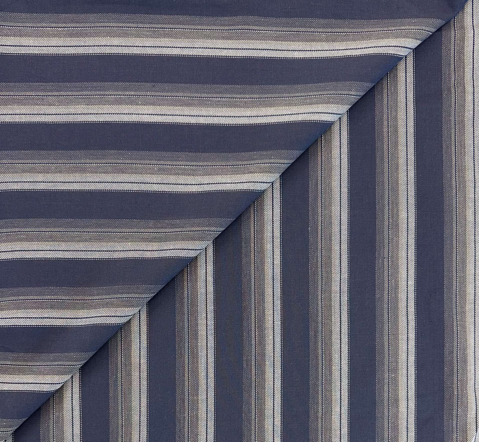 Sustainable Cotton Twill Yarn Dye Stripe in Midnight Grey