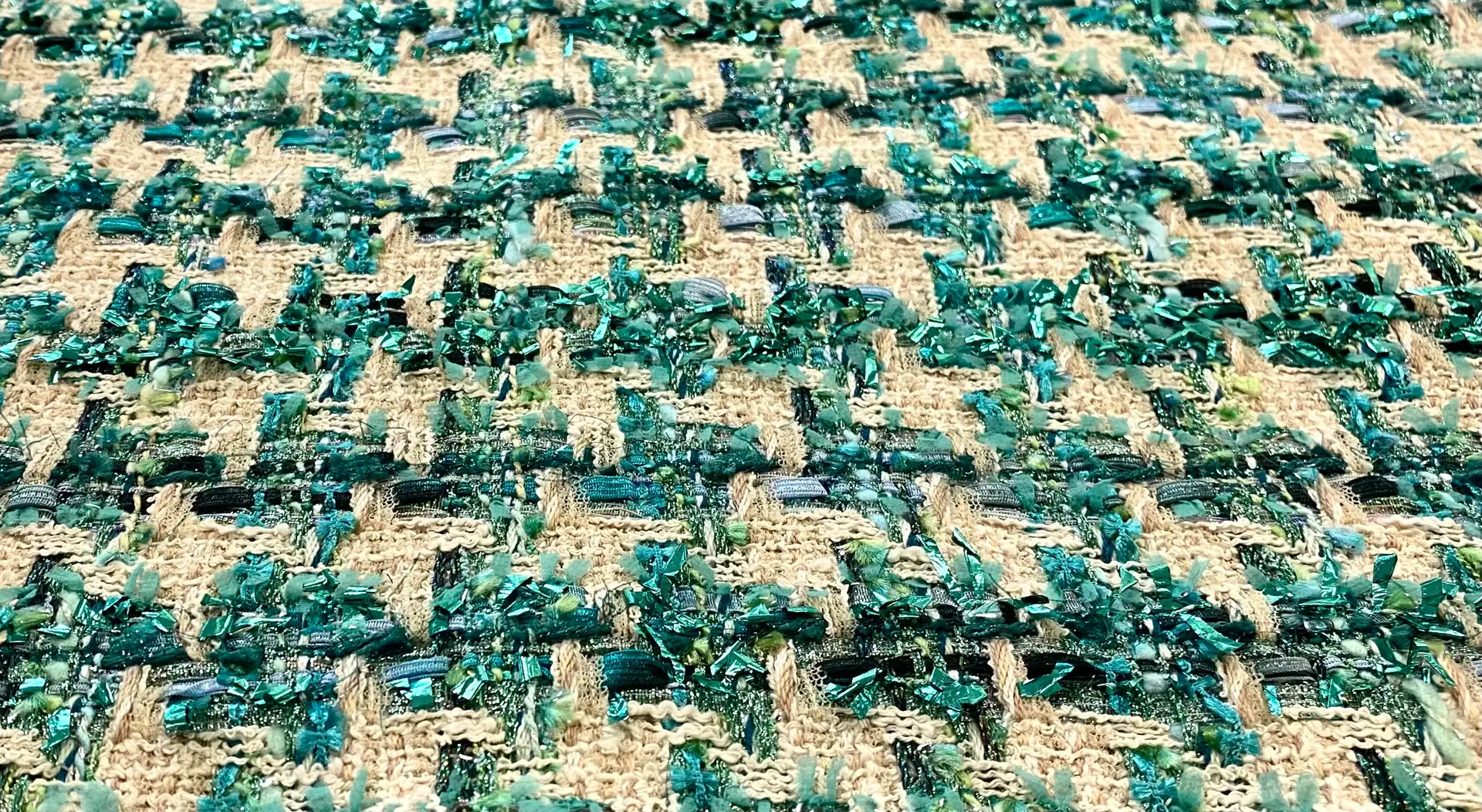Italian Couture Cotton Blend Metallic Tweed in Turquoise
