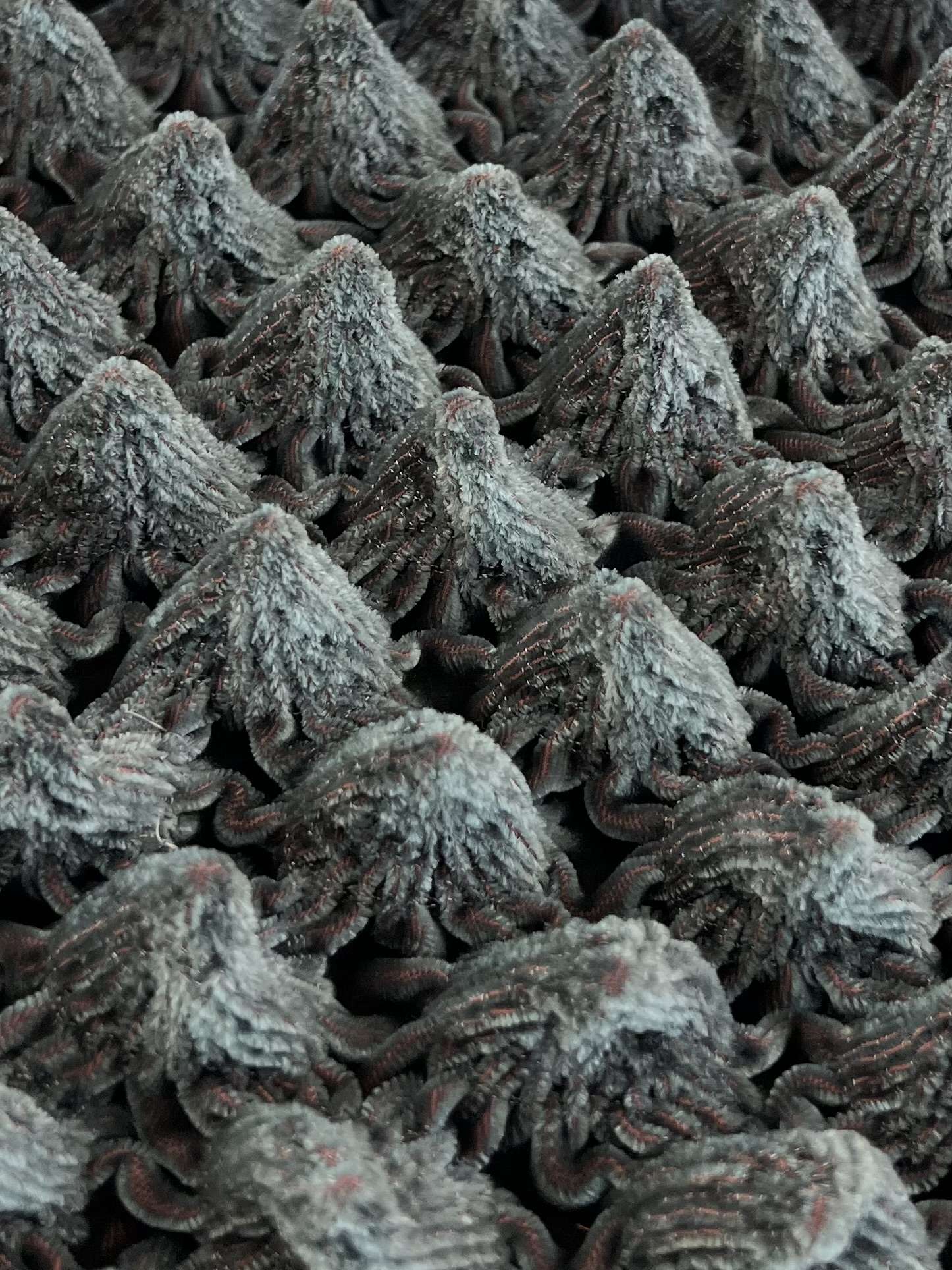 French Novelty Dimensional Cone Shaped Iridescent Velvet in Grey/Orange