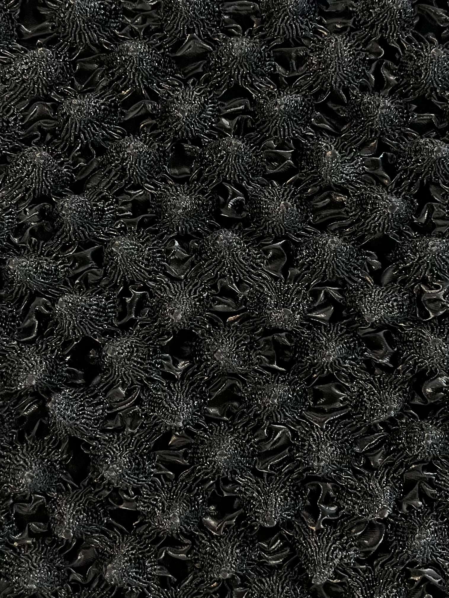 French Novelty Dimensional Cone-Shaped Coated Viscose-blend in Black