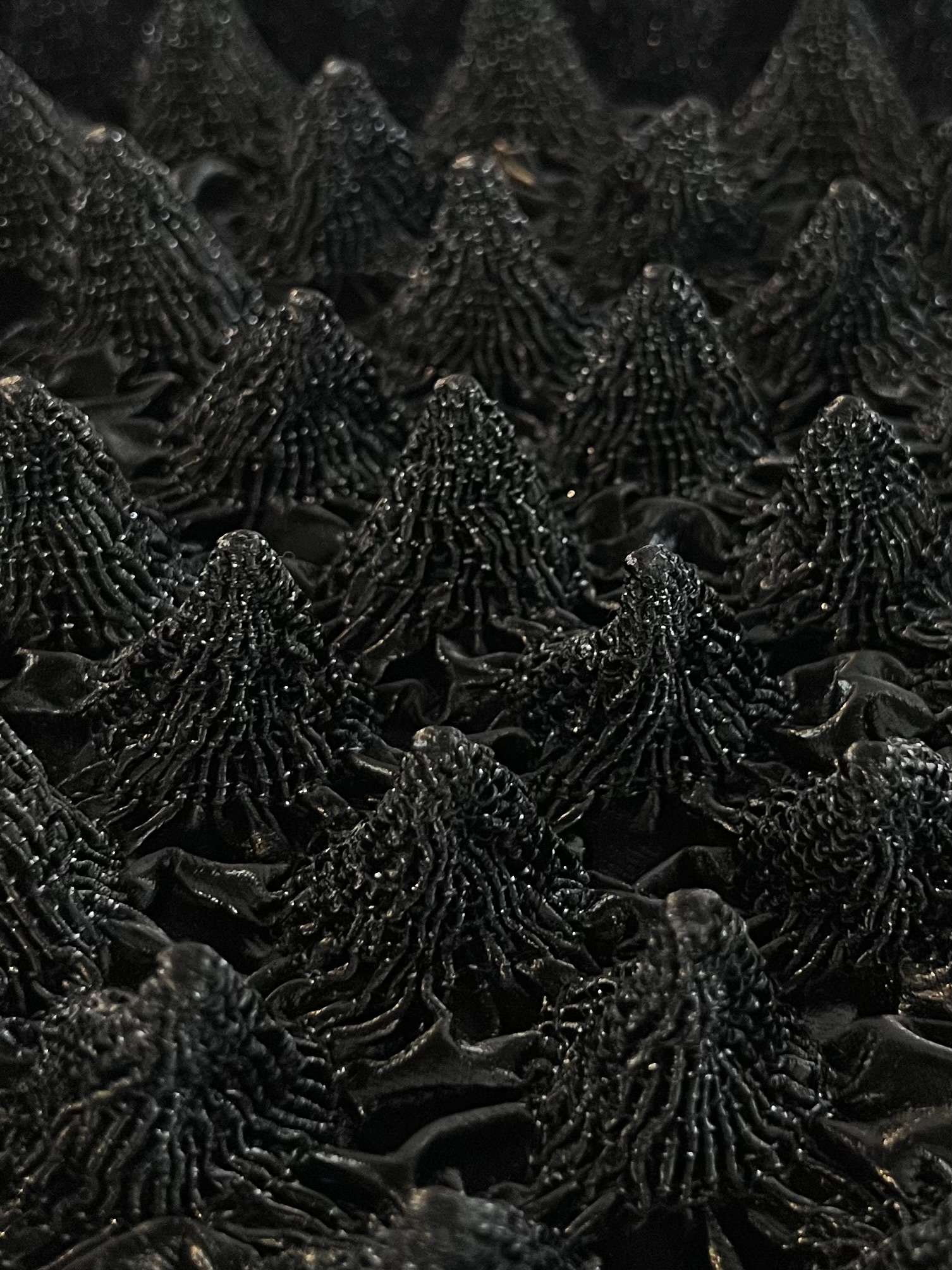 French Novelty Dimensional Cone-Shaped Coated Viscose-blend in Black