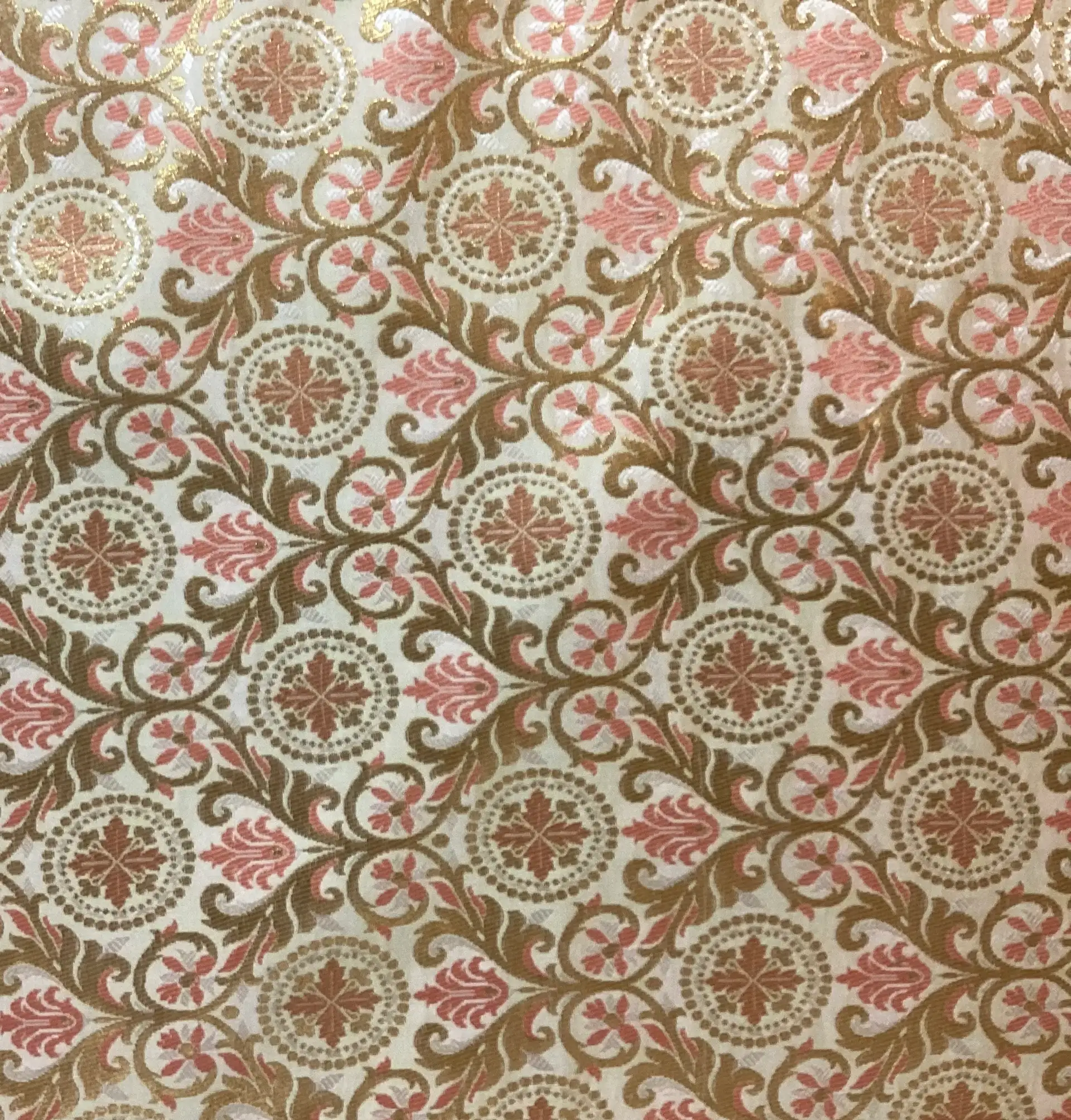 Metallic Brocade in Off White with Gold & Pink