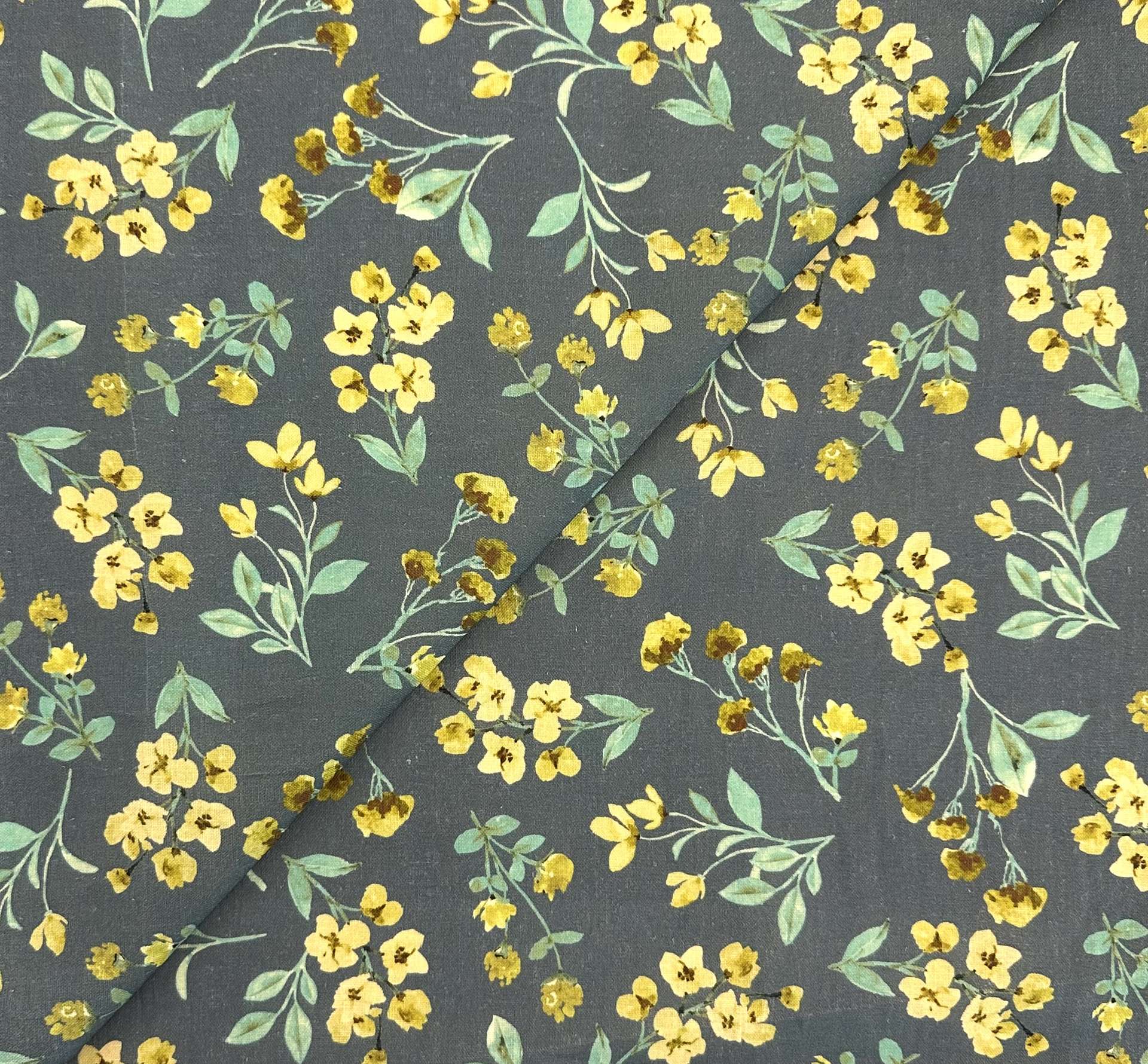 Handkerchief Linen with Floral Print in Charcoal
