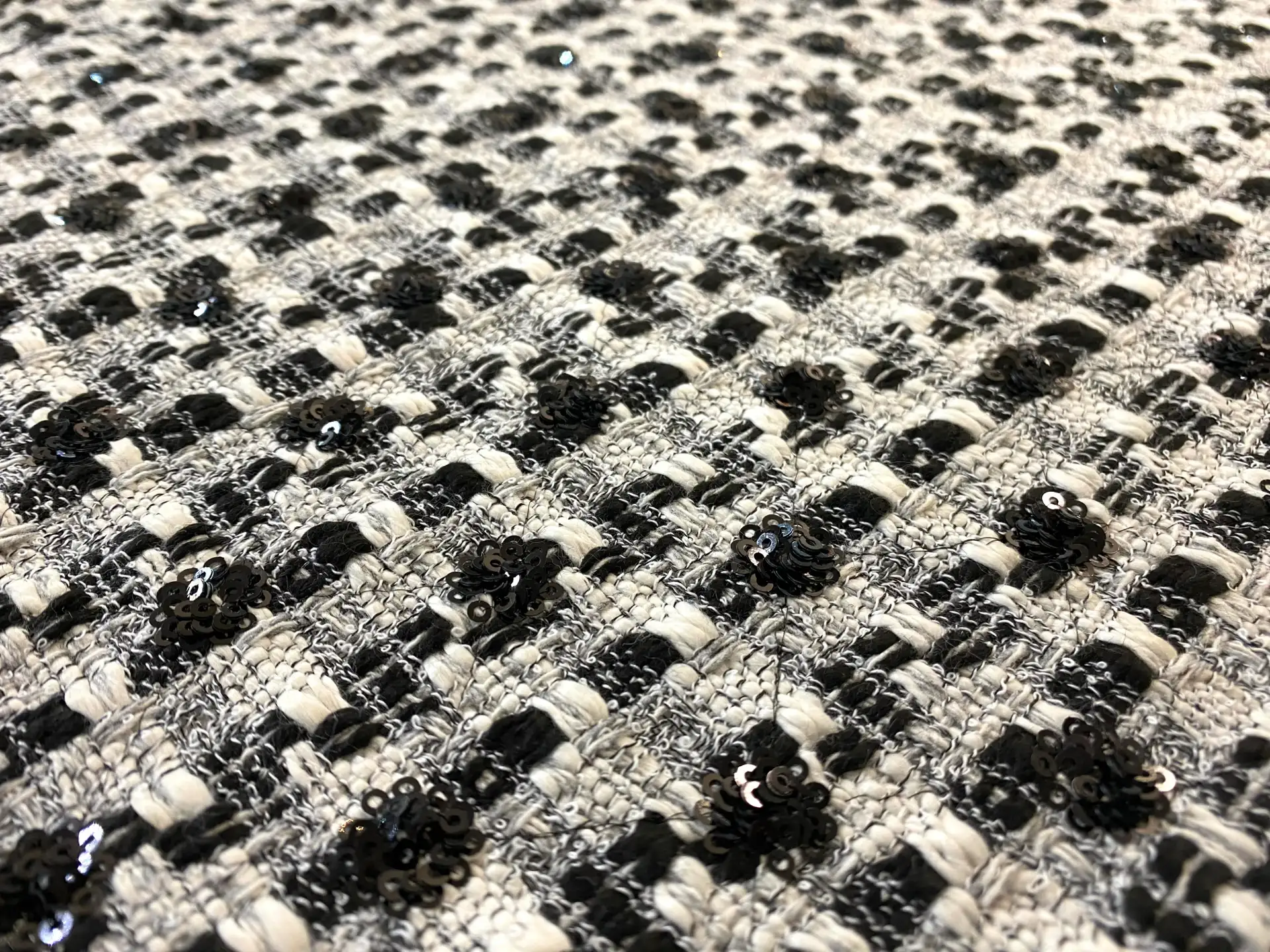 Rayon Blend Sequin Tweed in Black White  