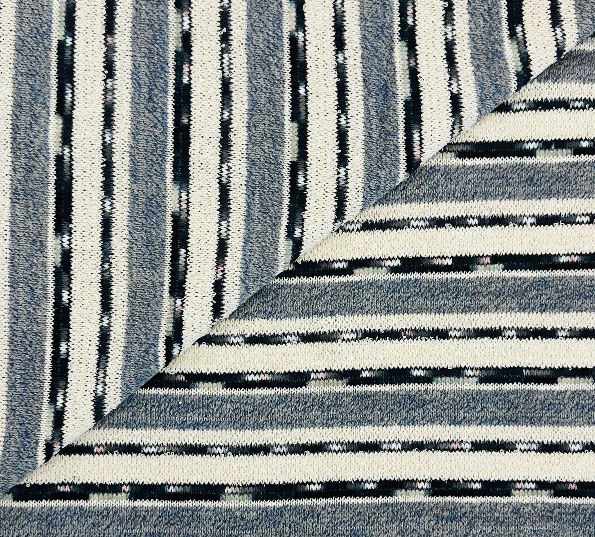 Imported Cotton Novelty Stripe Knit in Slate Blue