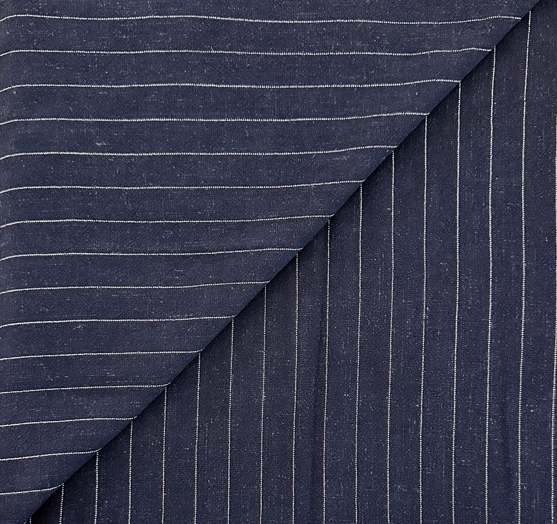 Rayon Linen Noil Pinstripe in Navy White