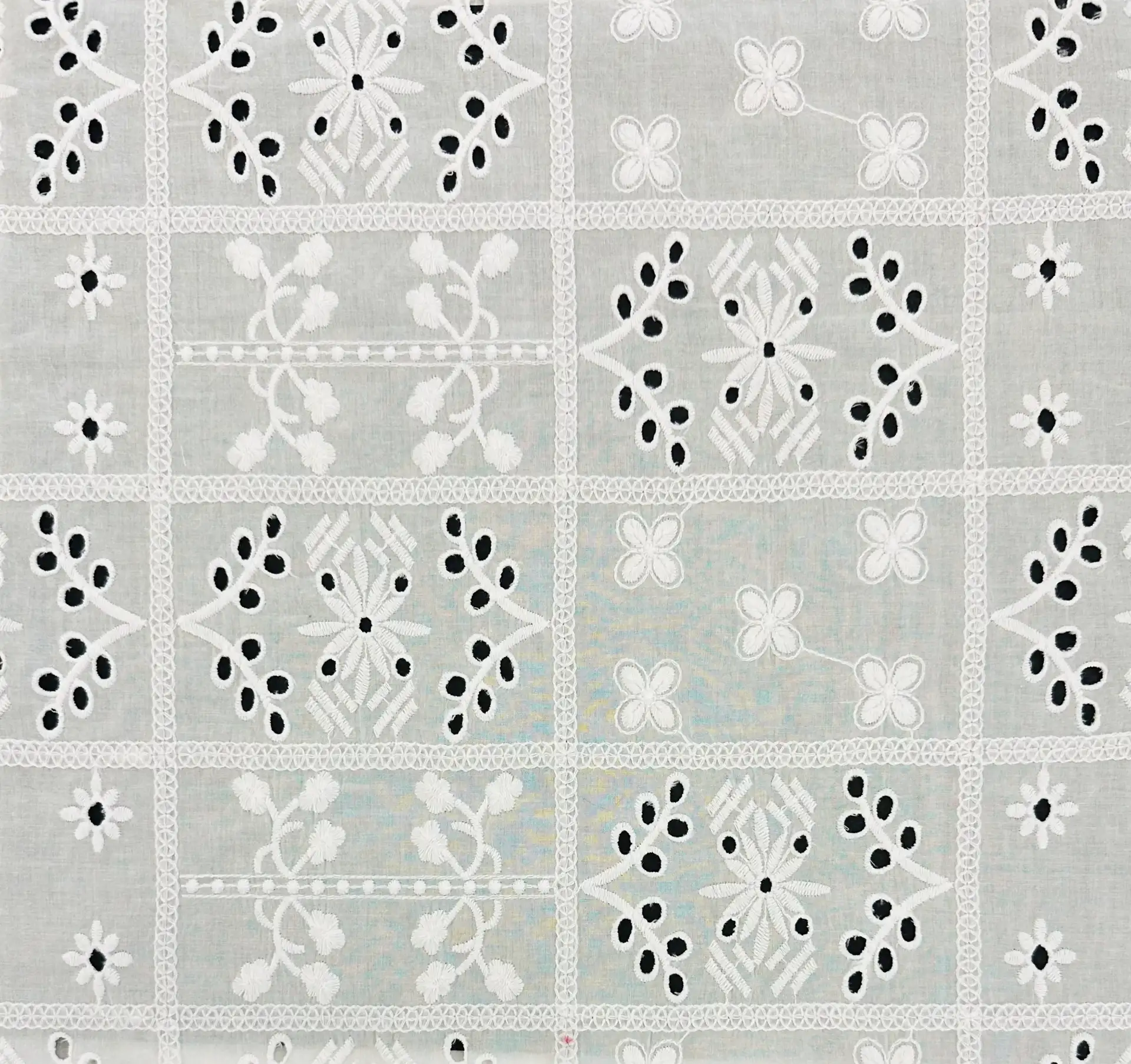 Cotton Floral Patchwork Eyelet in White