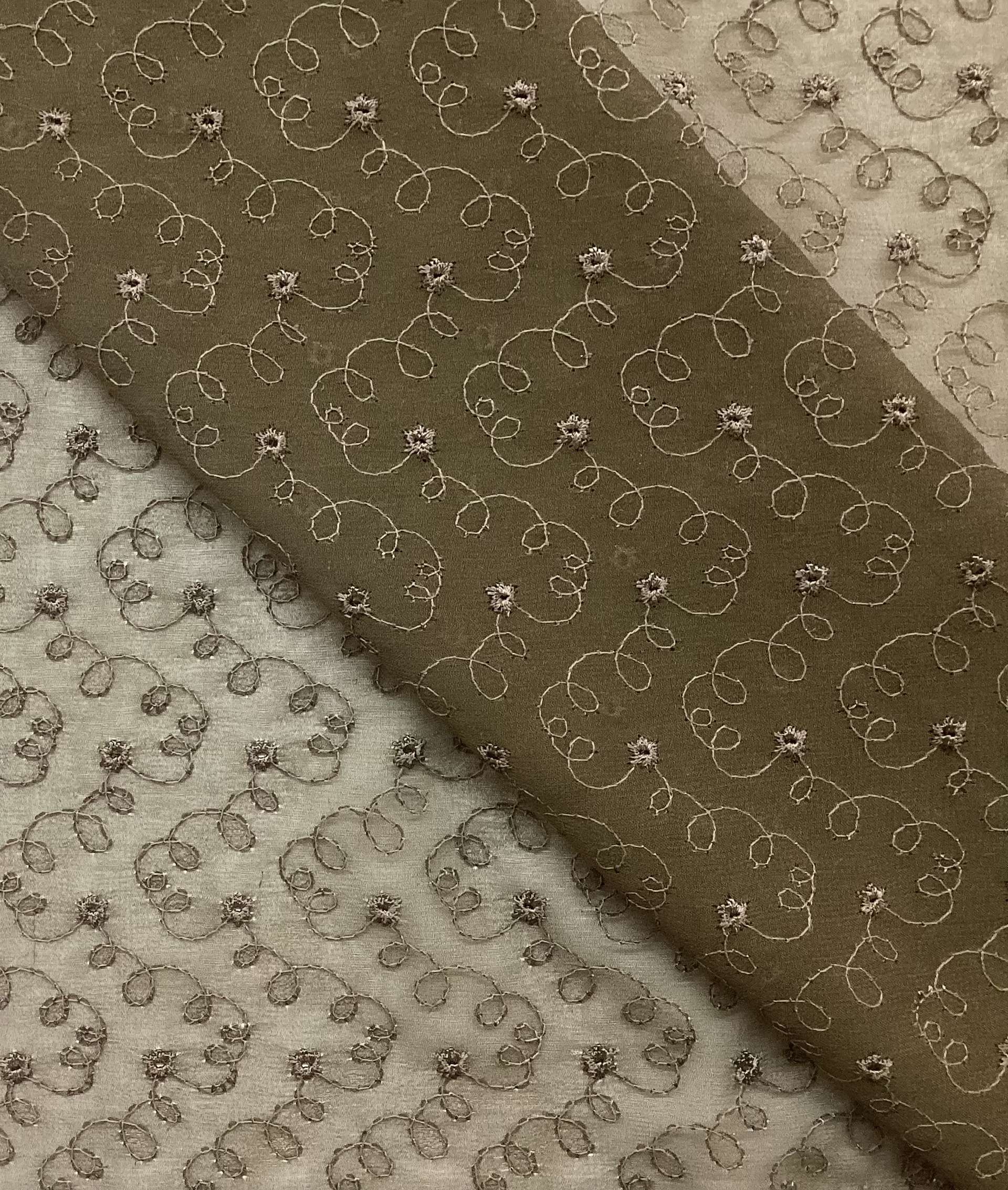 Embroidered Silk Chiffon in Olive