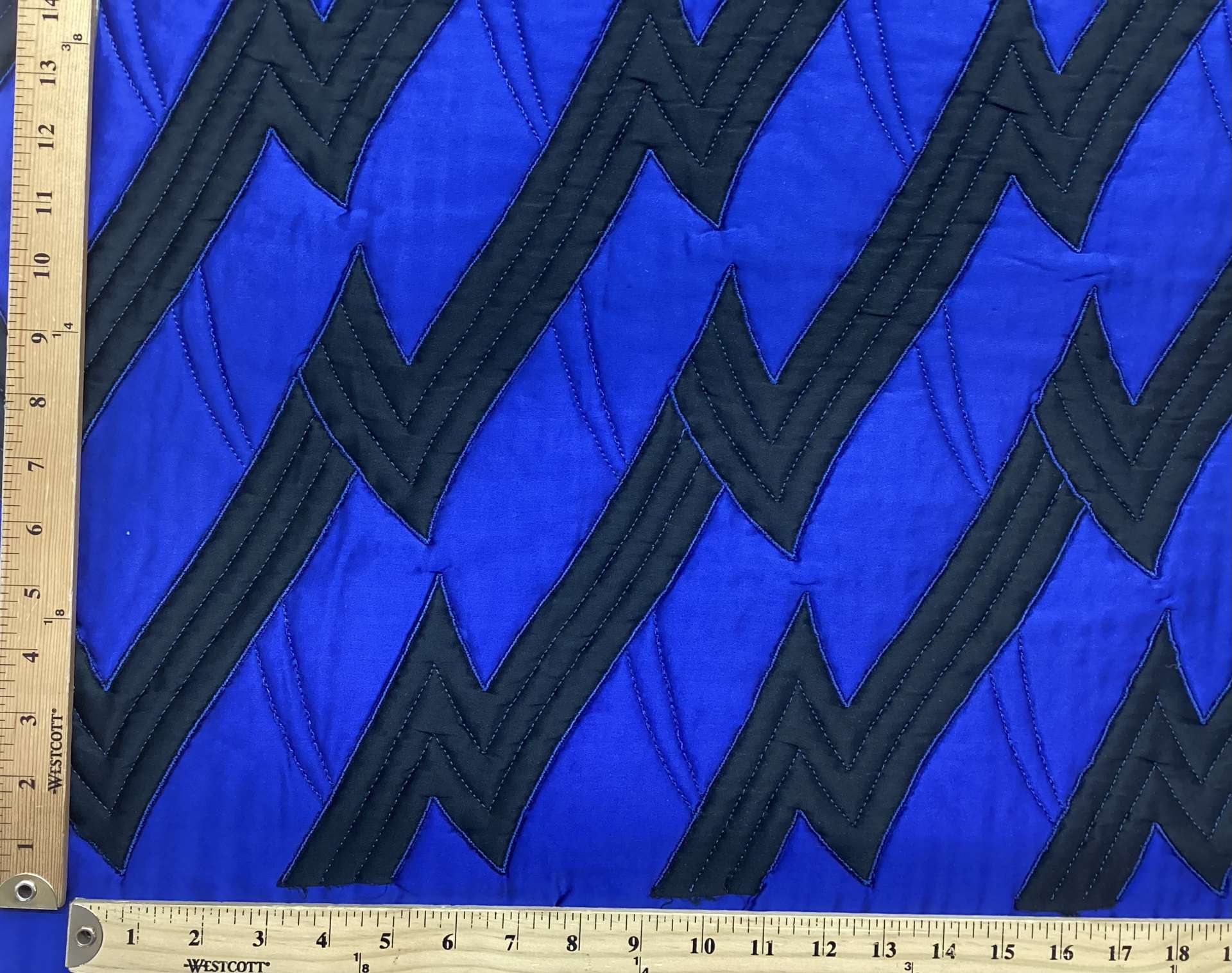 Quilted Silk Charmeuse in Zig Zag Pattern royal & Black