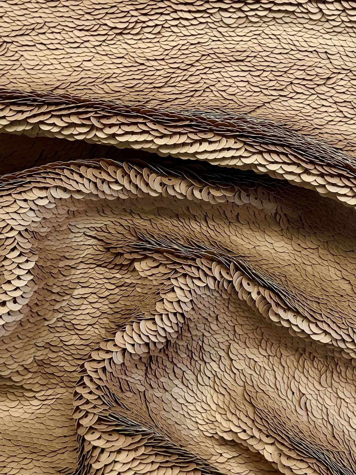 Sequin Embroidery on Mauve Wool Blend in Golden Tan