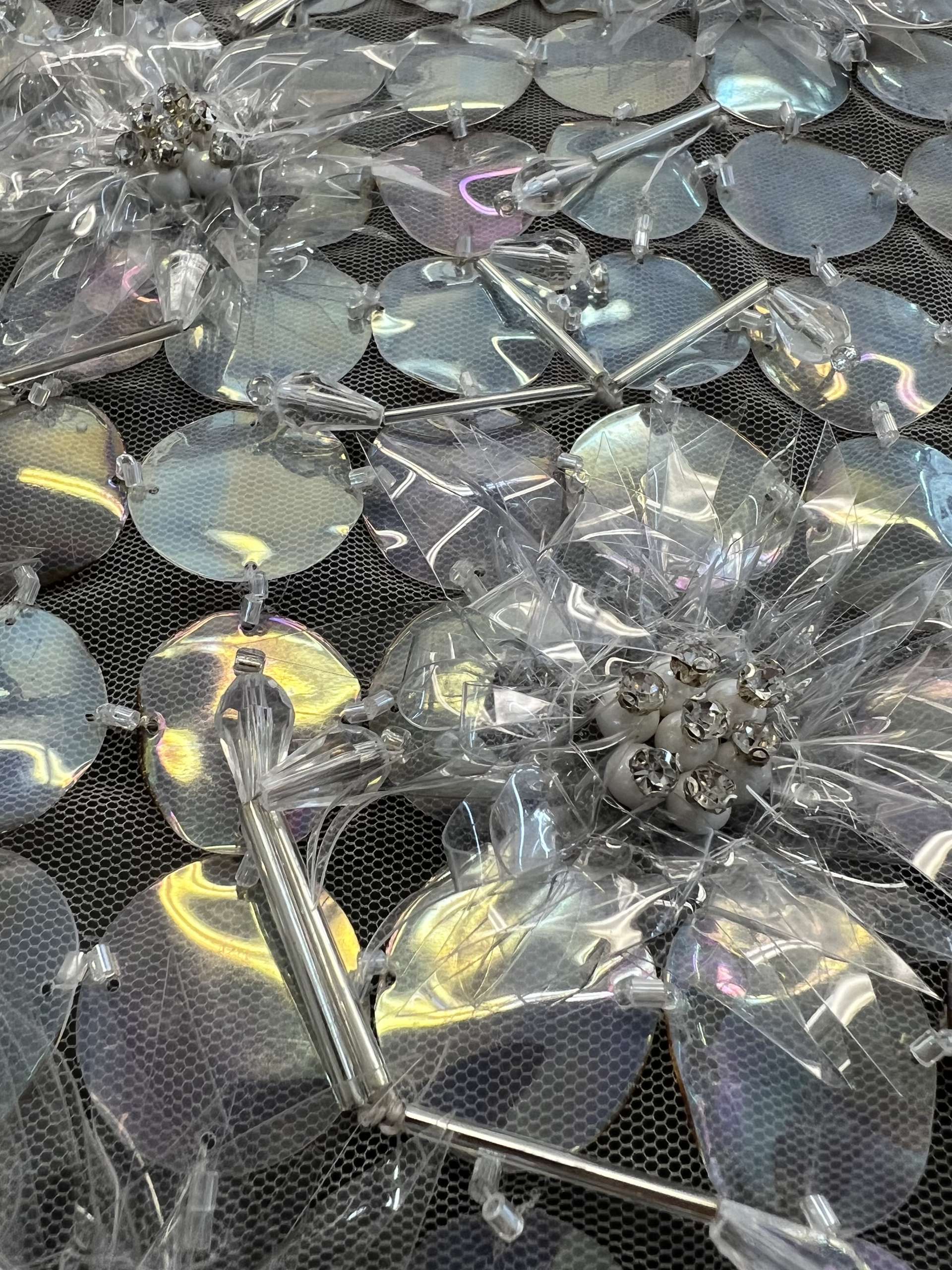 Opalescent Vinyl Shells & Flowers on Nylon Tulle