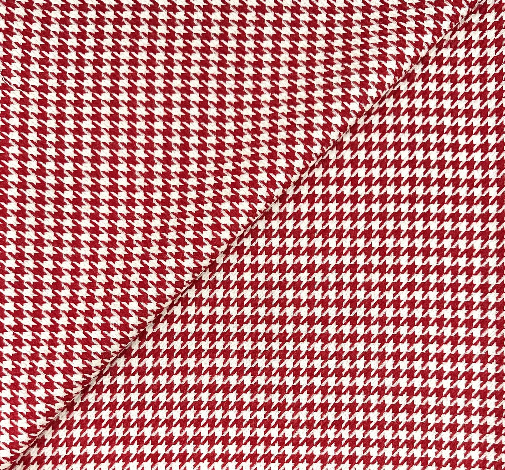 Italian Wool Houndstooth Suiting in Bianco Rosso