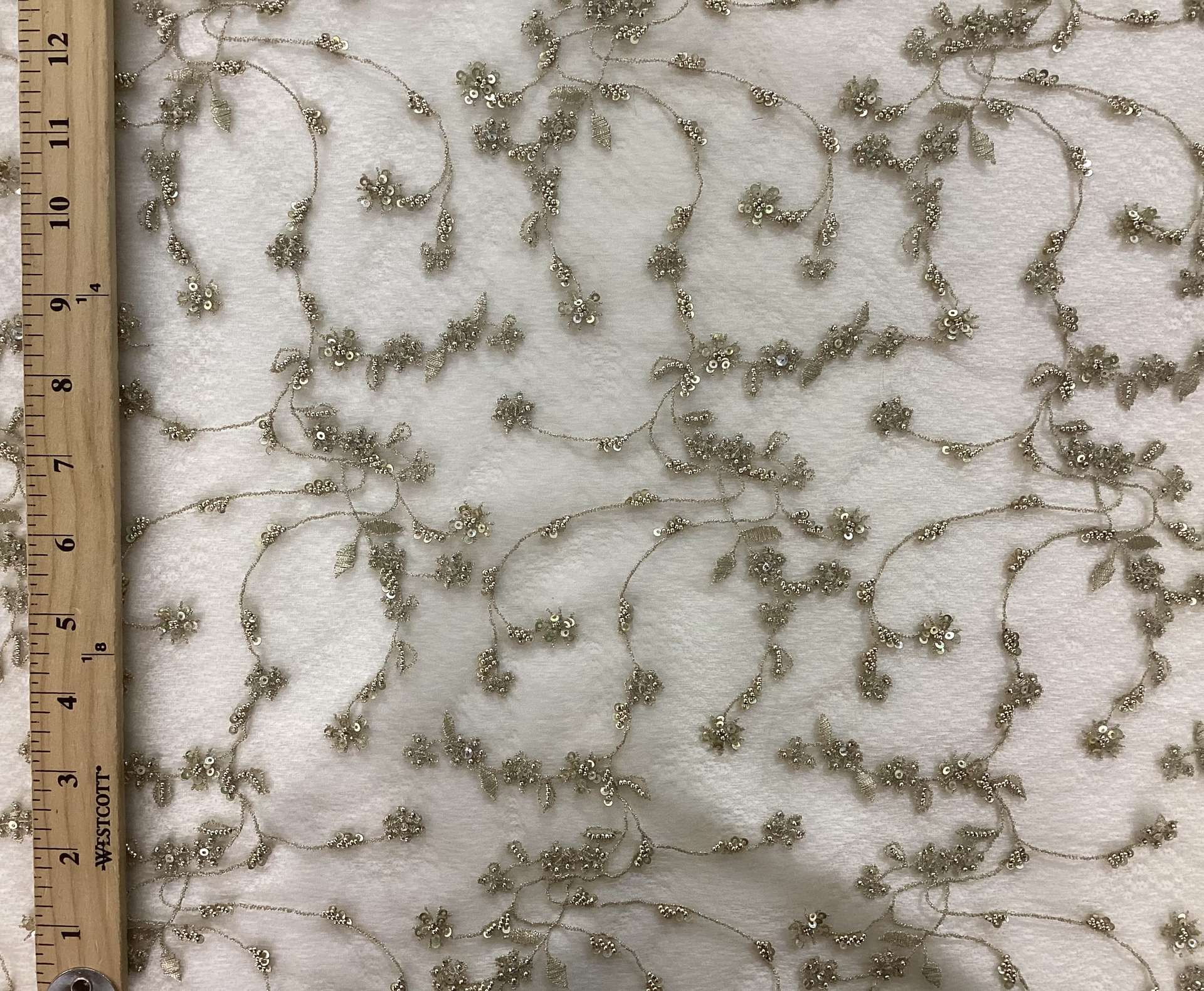 Novelty Beaded Embroidery On Soufflé In Antique Gold