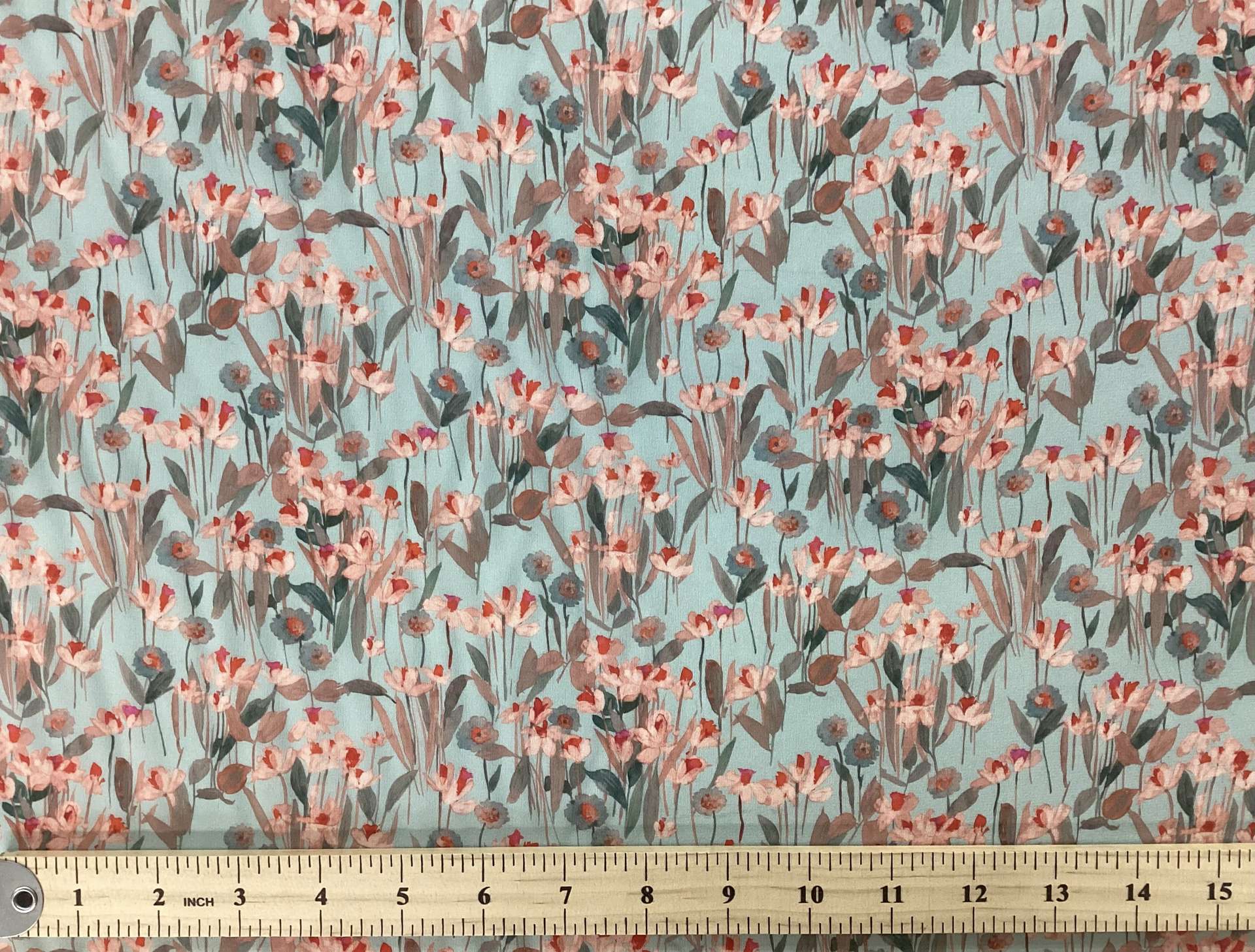 Made in Italy 100% Silk Crepe De Chine Floral Print In Aquamarine Background 
