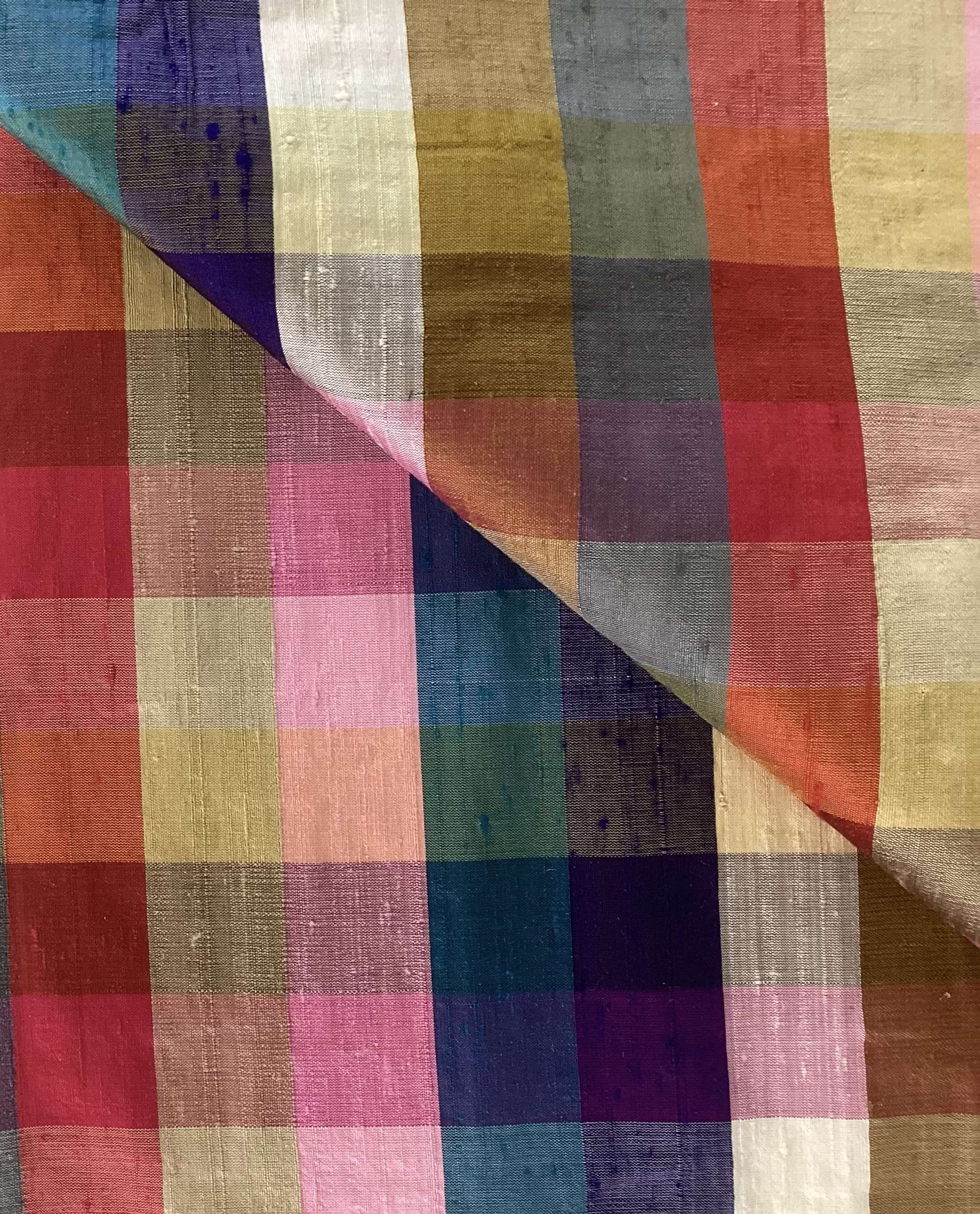 100% Silk Shantung Checked In Carnival 