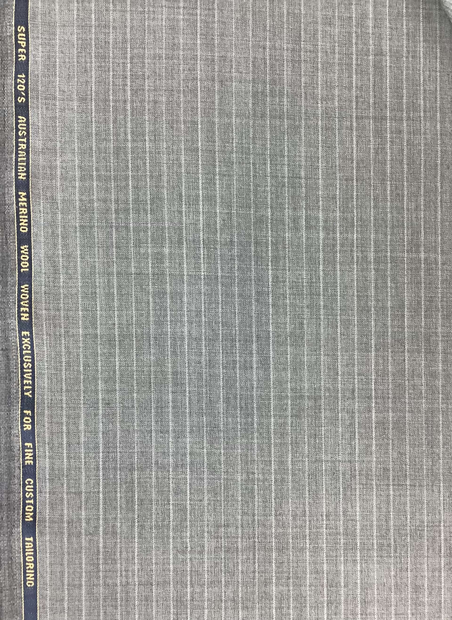 Made in England 100% Wool Super 120's Pinstripe In Medium Grey