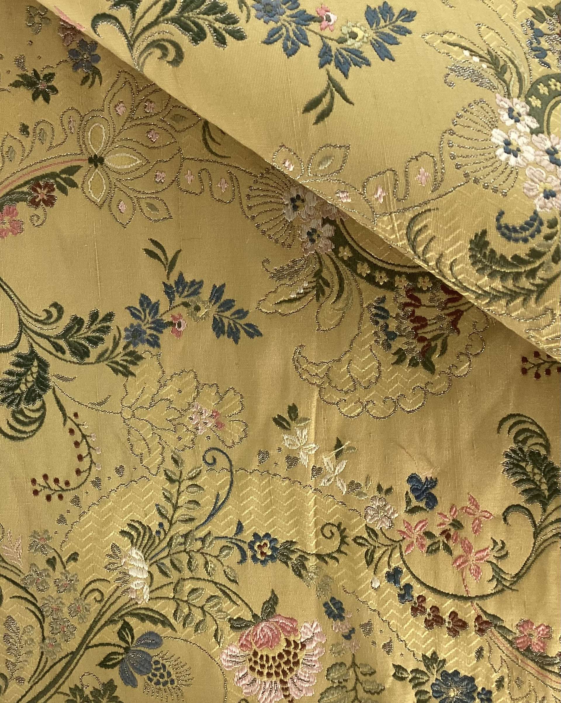 Silk Metallic Heavy Floral Brocade in Mustard Gold