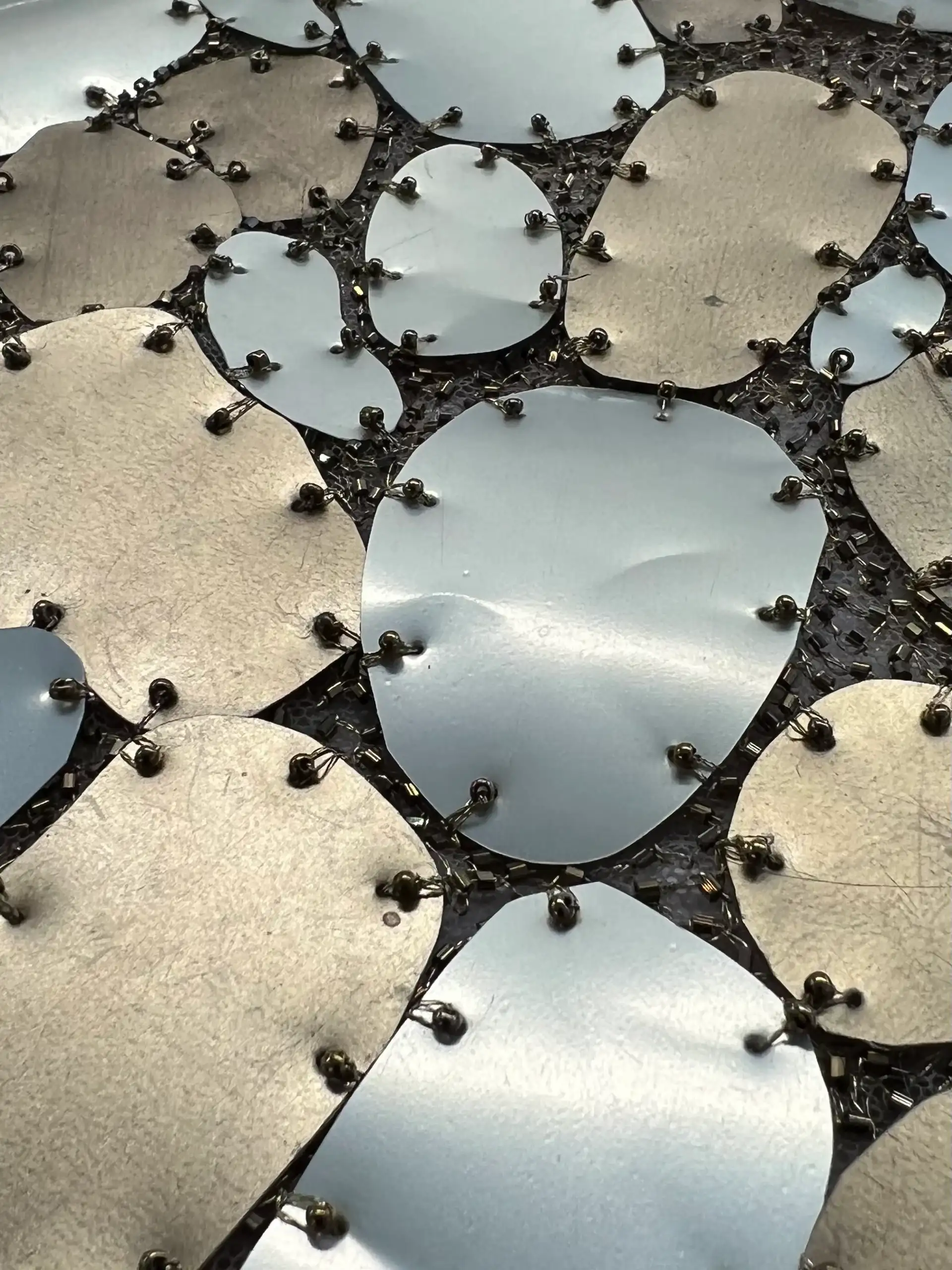 Mixed Metal Plates on Nylon Tulle