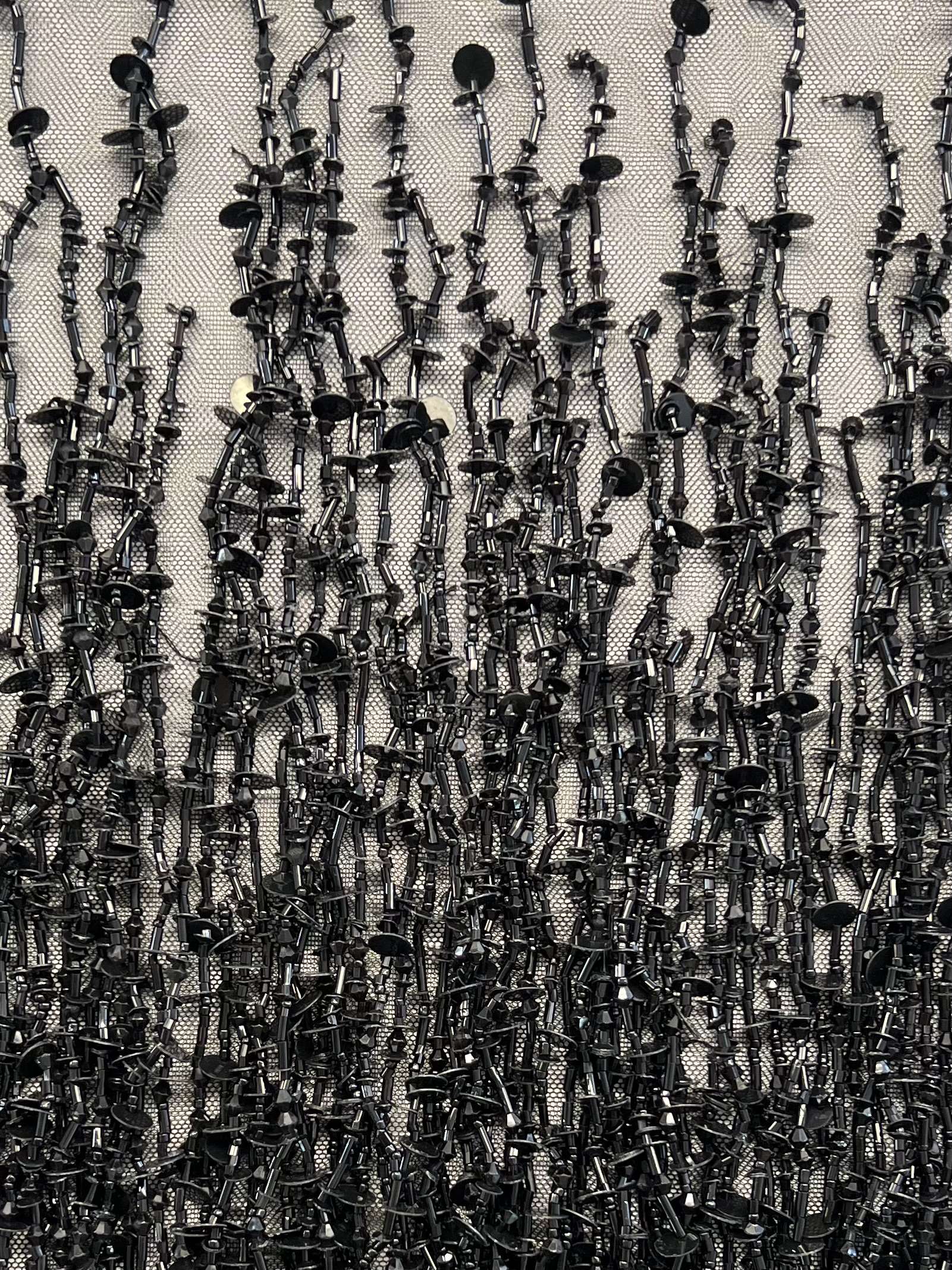 Mixed-Beaded Fringe on Tulle in Black