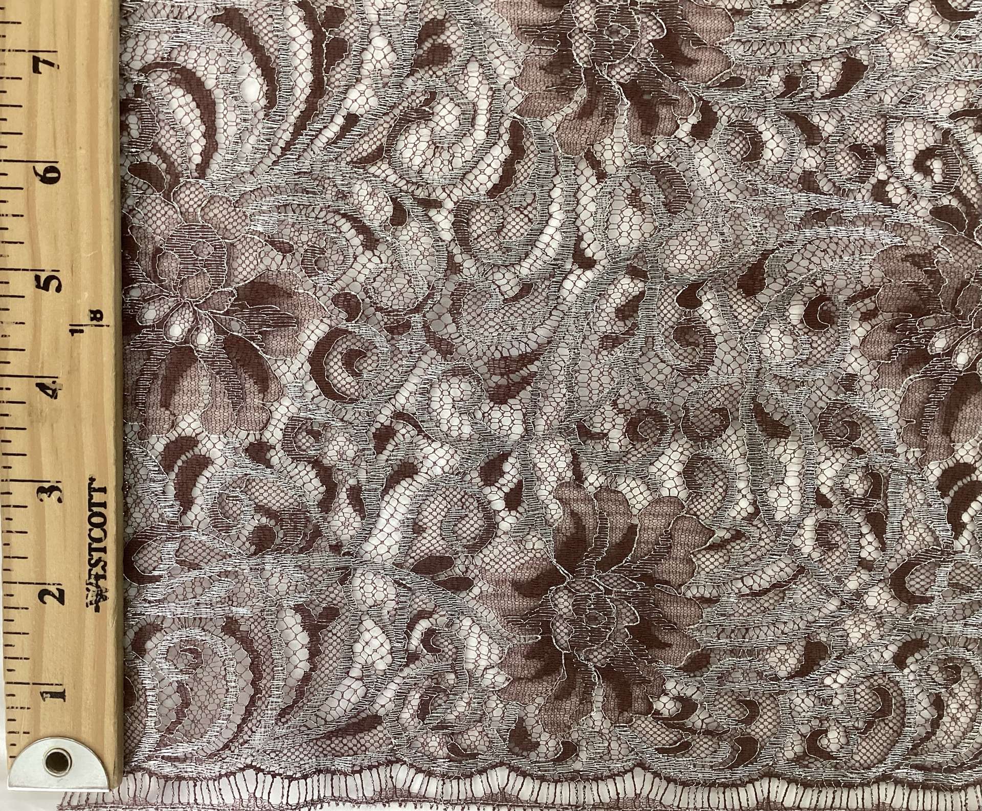 Metallic Chantilly Lace In Mauve & Sliver