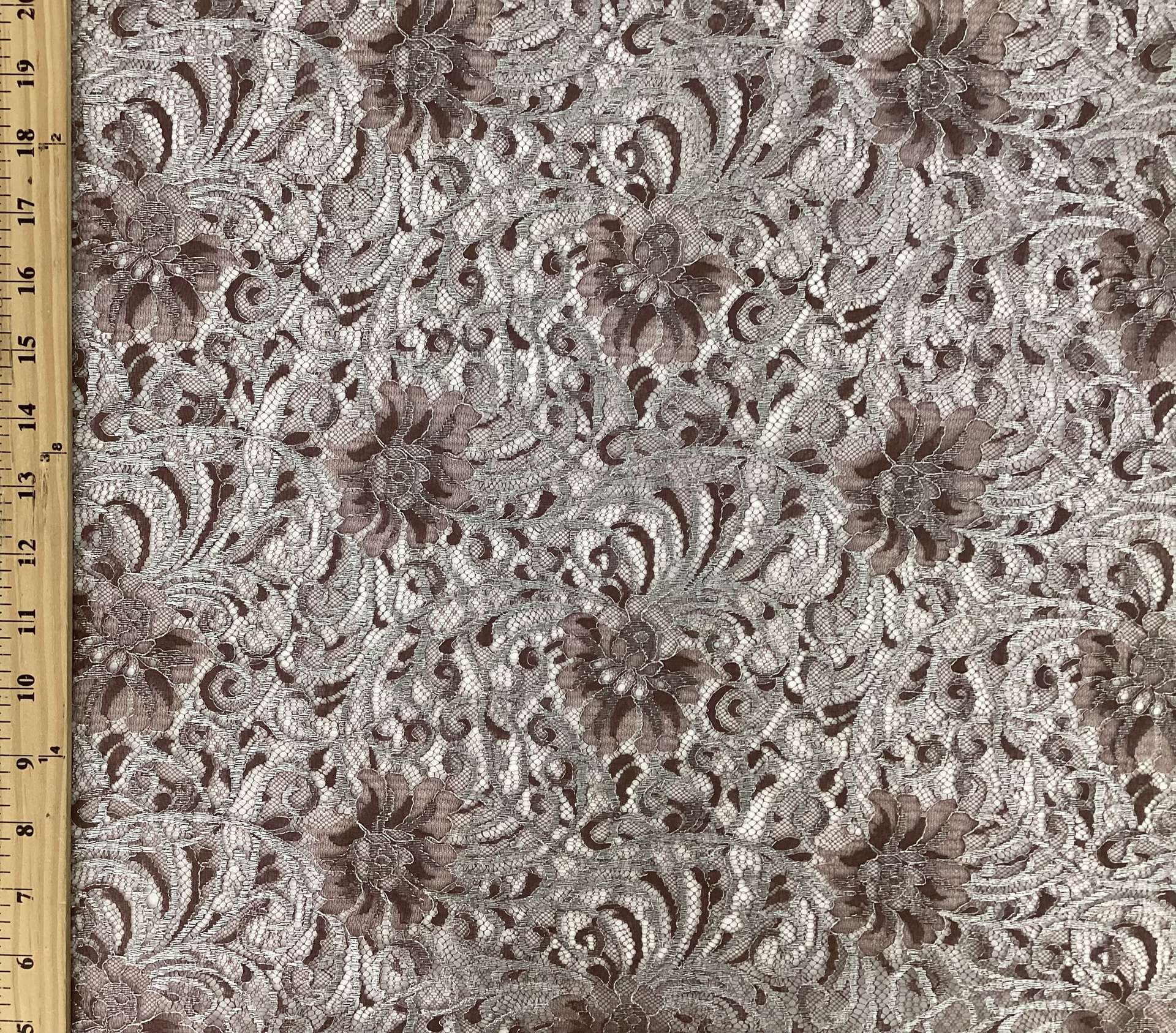 Metallic Chantilly Lace In Mauve & Sliver