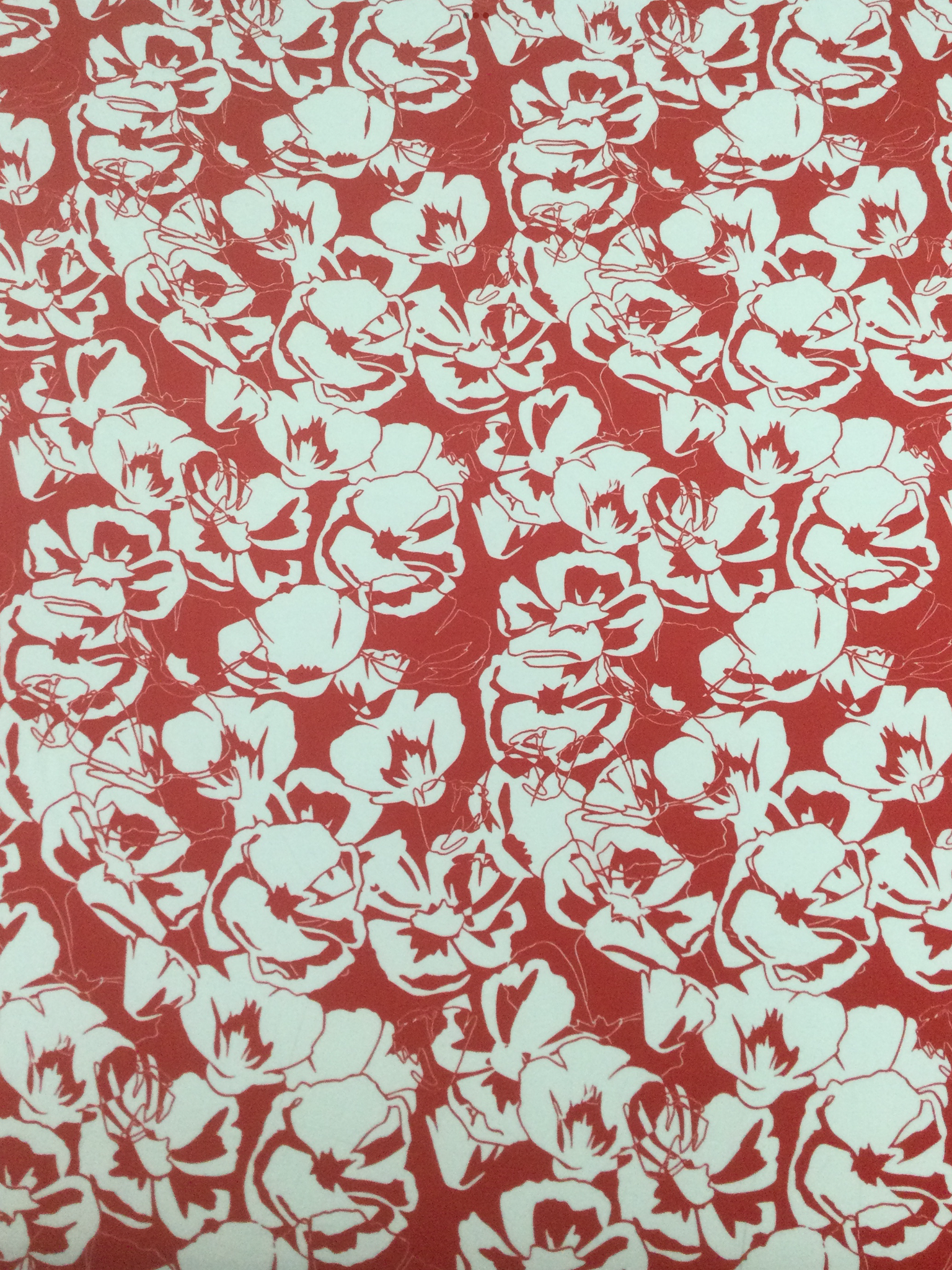 Printed Pure Silk Crepe de Chine with Red & White Flowers