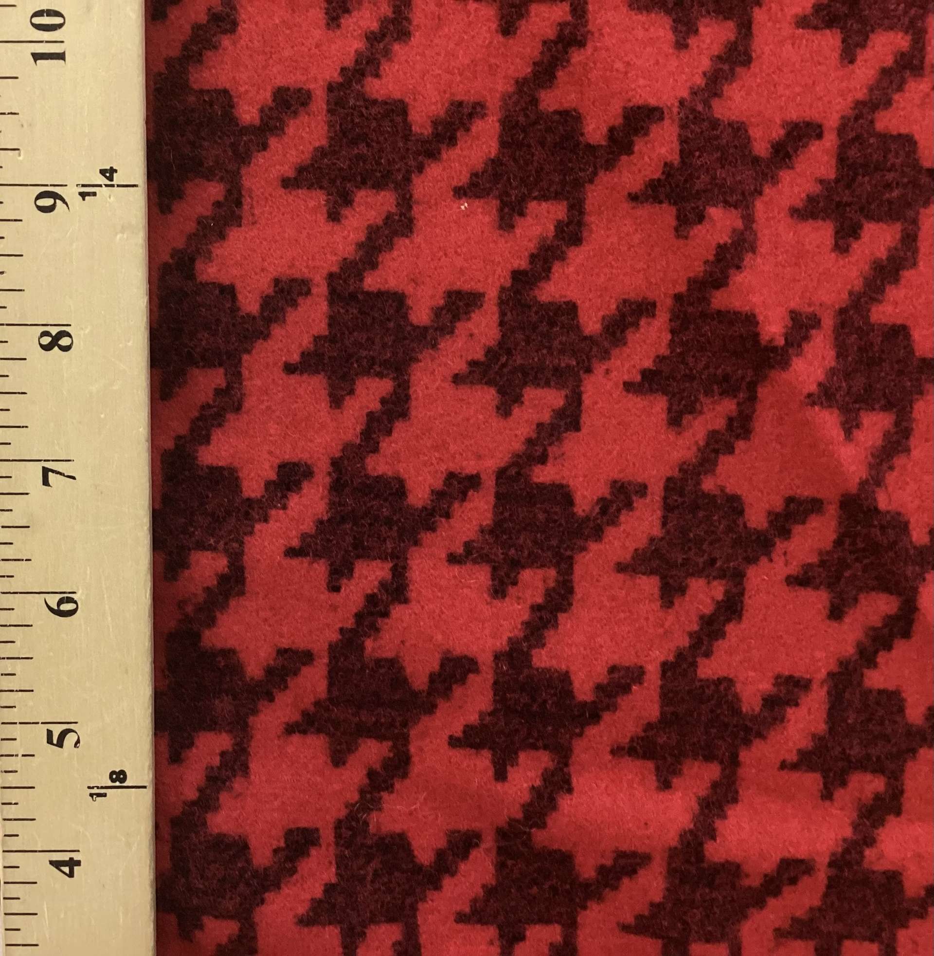 Printed Boiled Wool Blend Coating in Houndstooth Red & Black