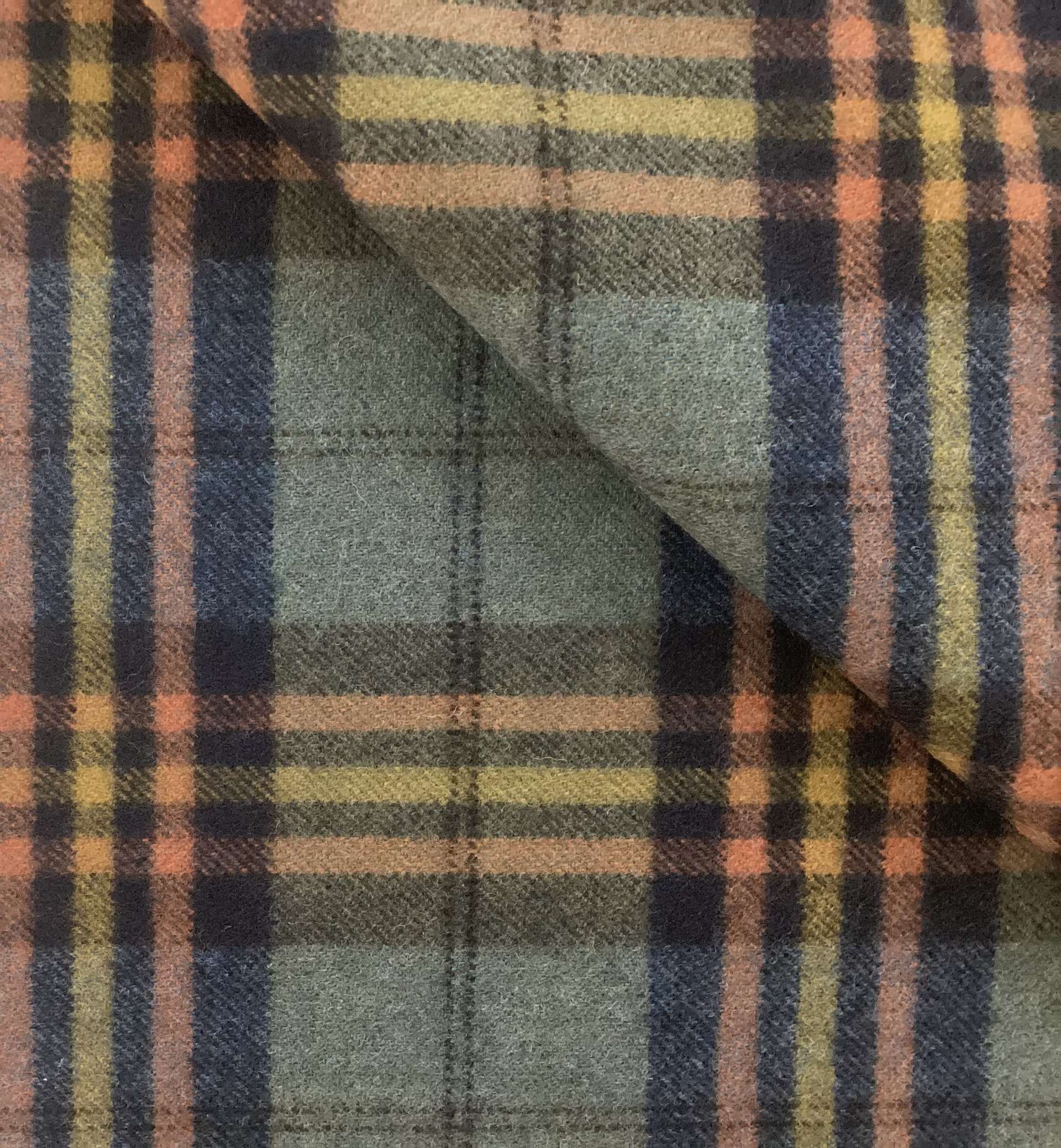 Made In Italy 100% Wool Flannel Plaid In Foliage Colour