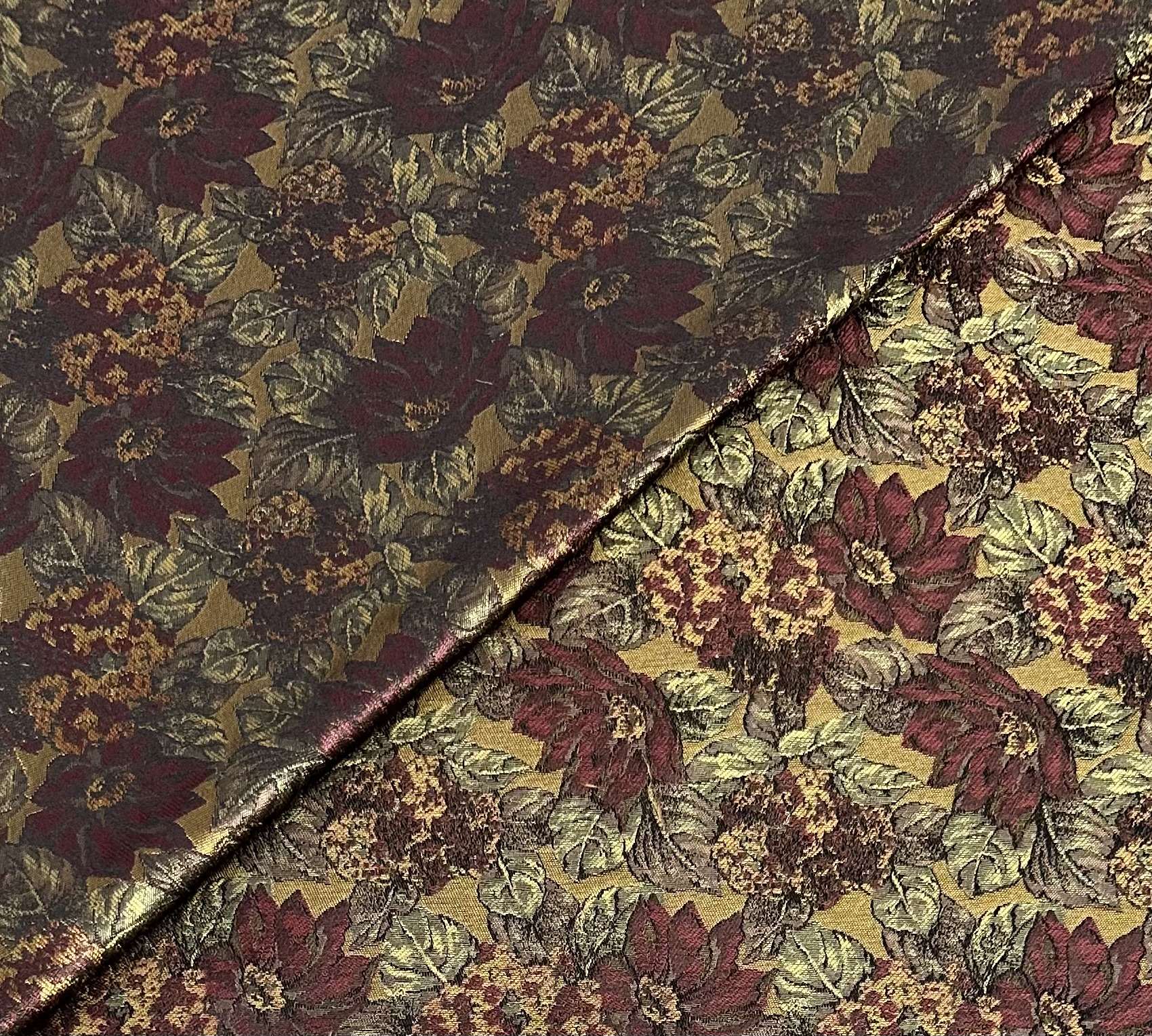 Made in Italy 100% Silk Tie Brocade with Wine/Gold Leaf Design 