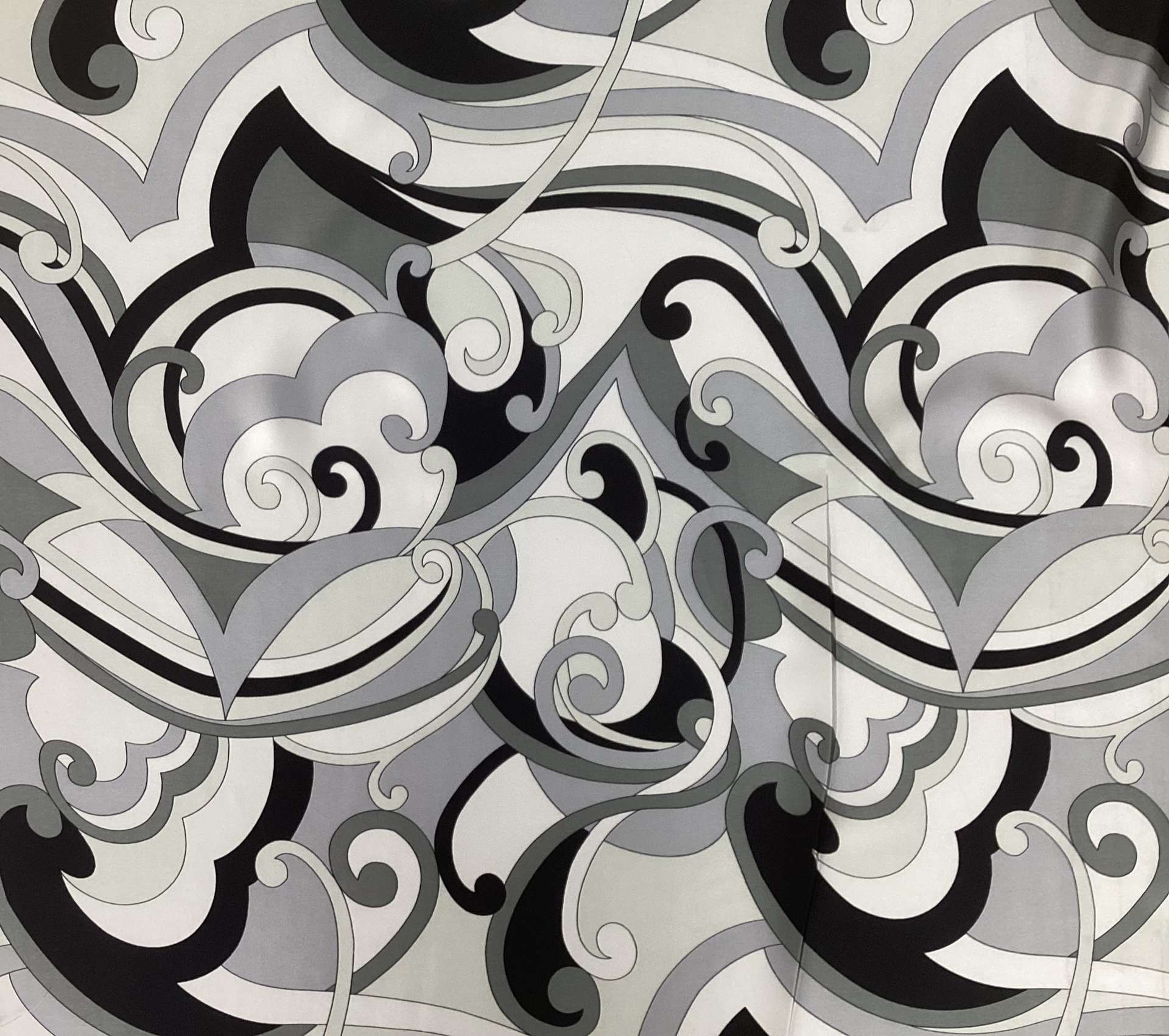 Printed Silk Charmeuse Paisley in Greys Black & White