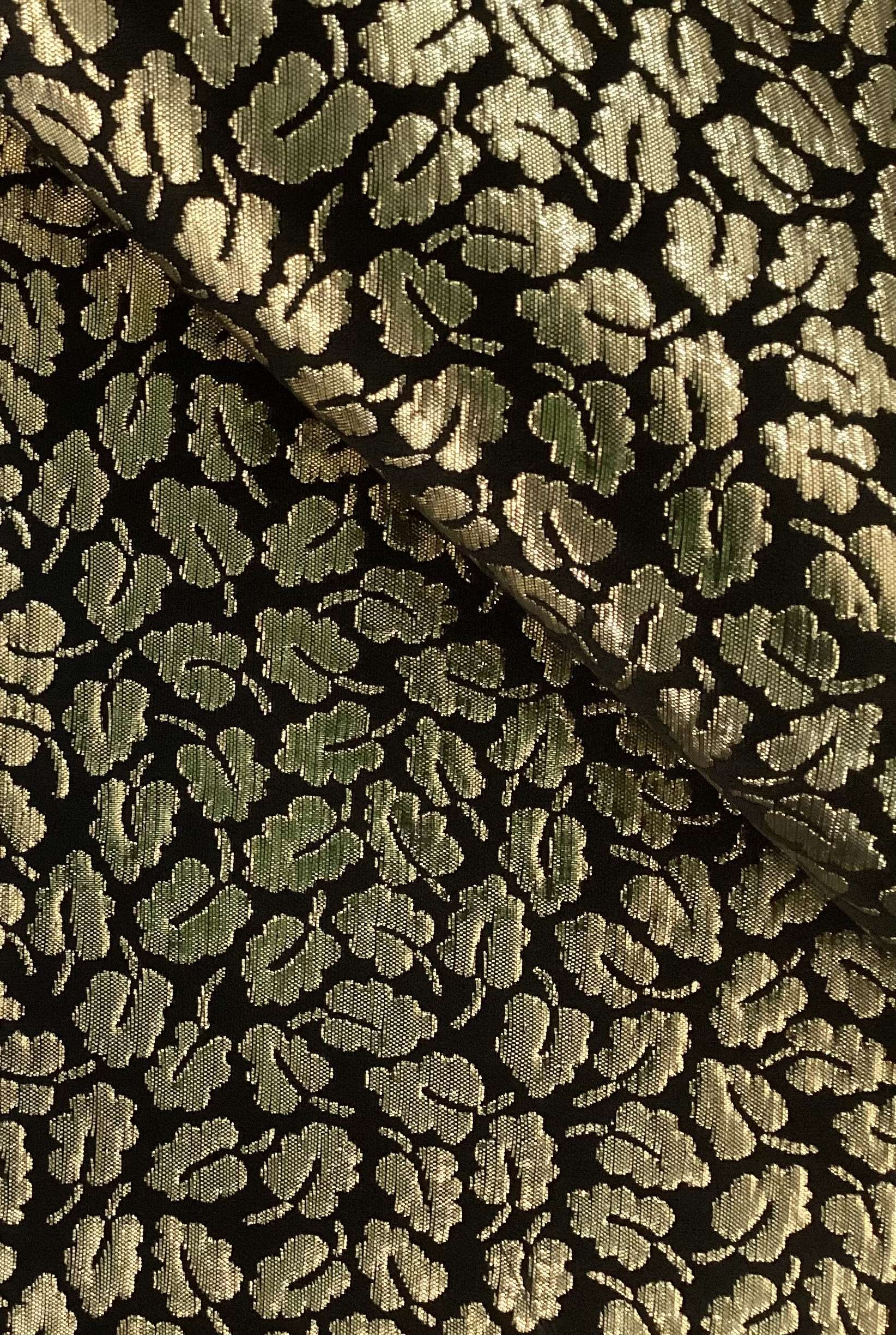 Rayon Acetate & Metallic Brocade In Leavy Pattern Black & Metallic Gold