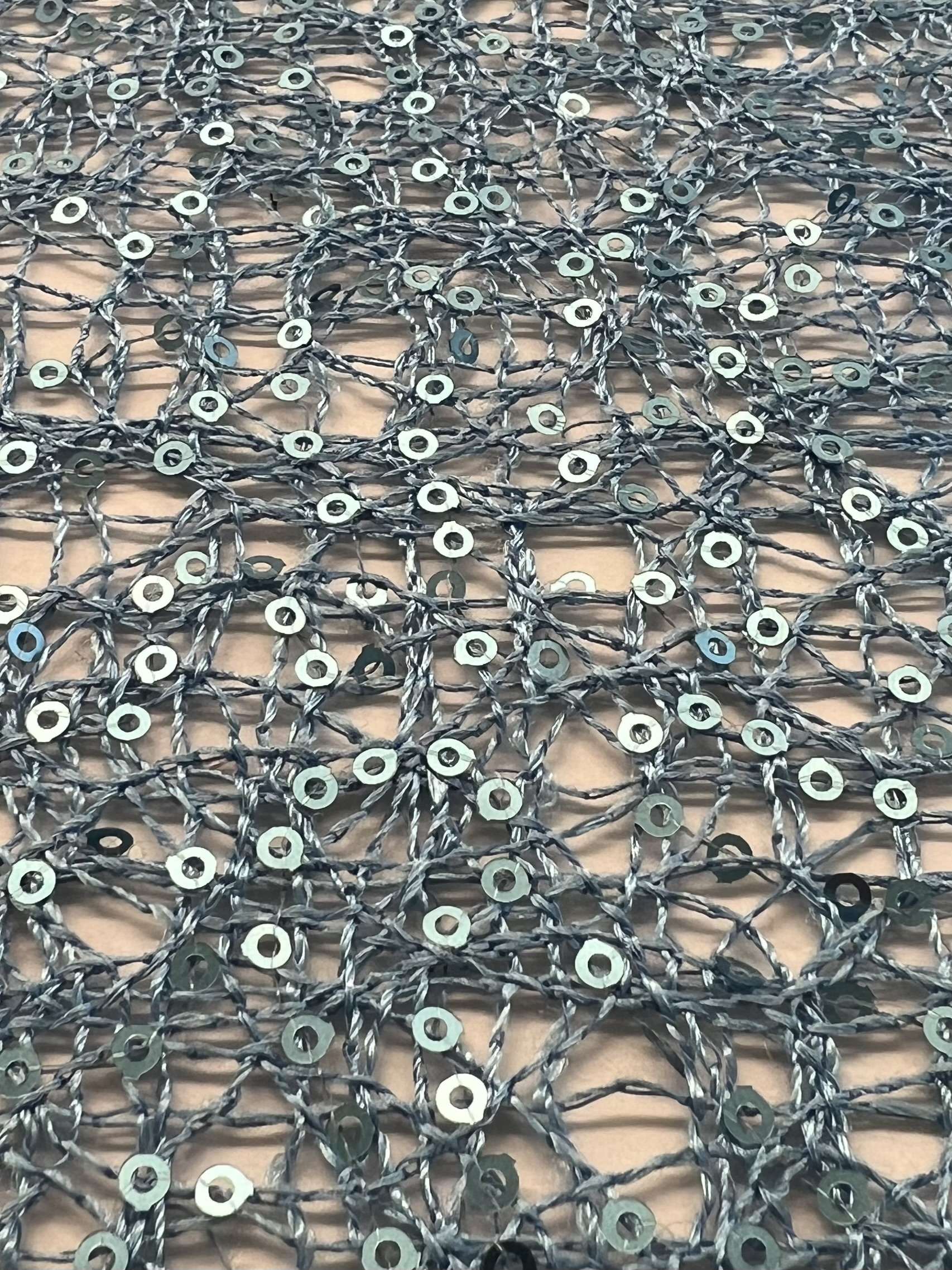 Micro Sequins on Netting in Blue