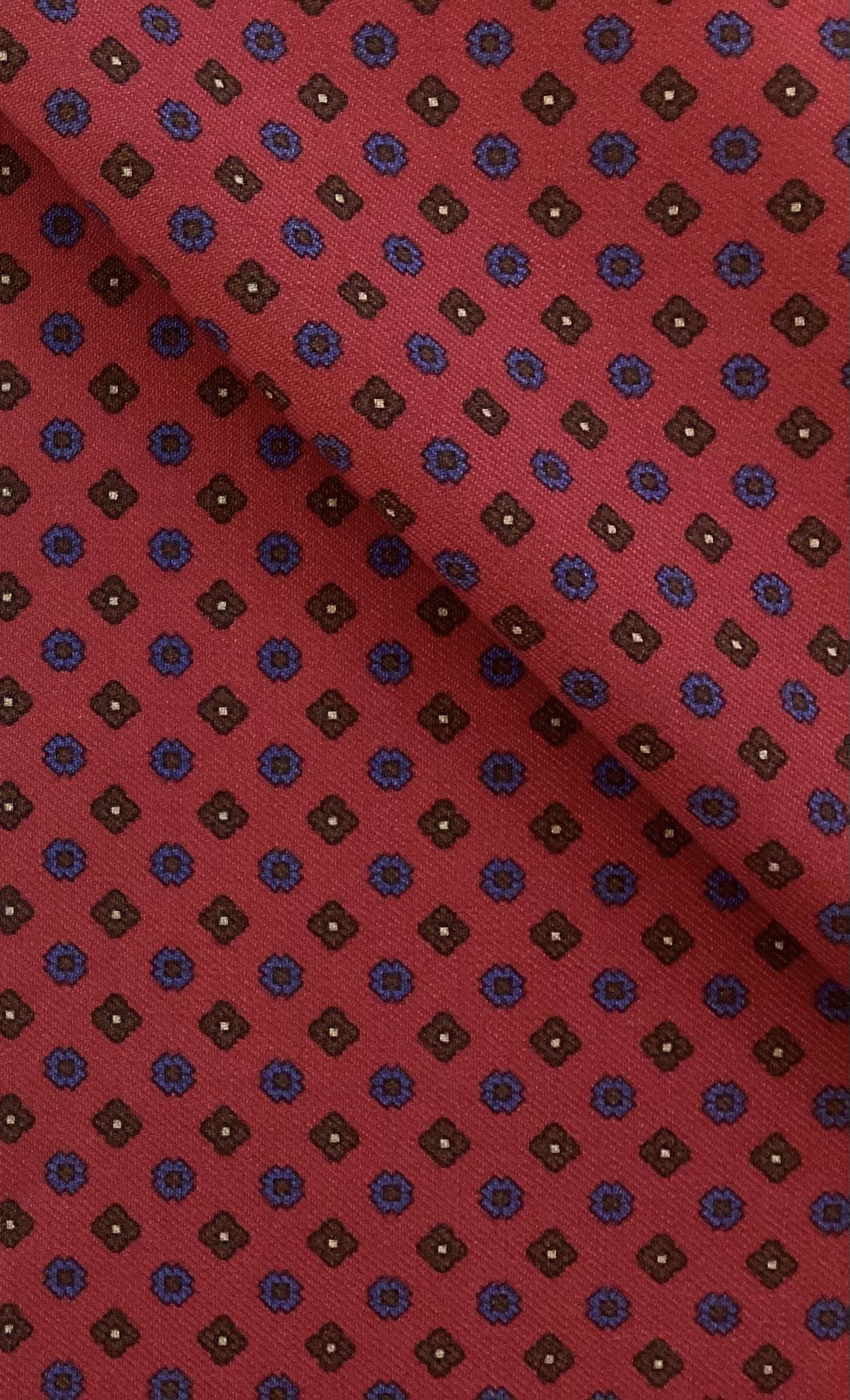 100% Printed Wool Challis In Rose, Royal & Coffee