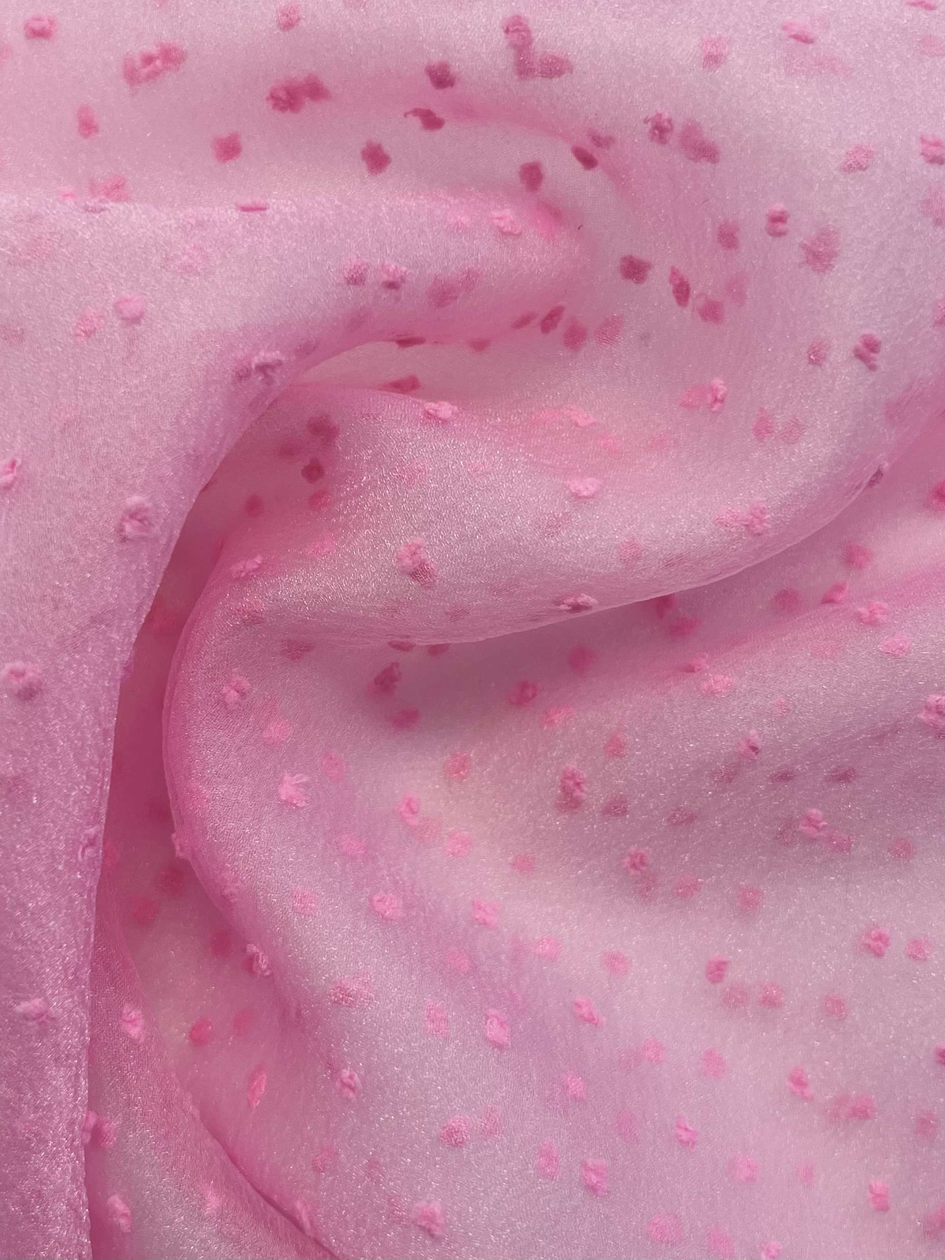 Polyester Swiss Dot Crinkle Organza in Pink