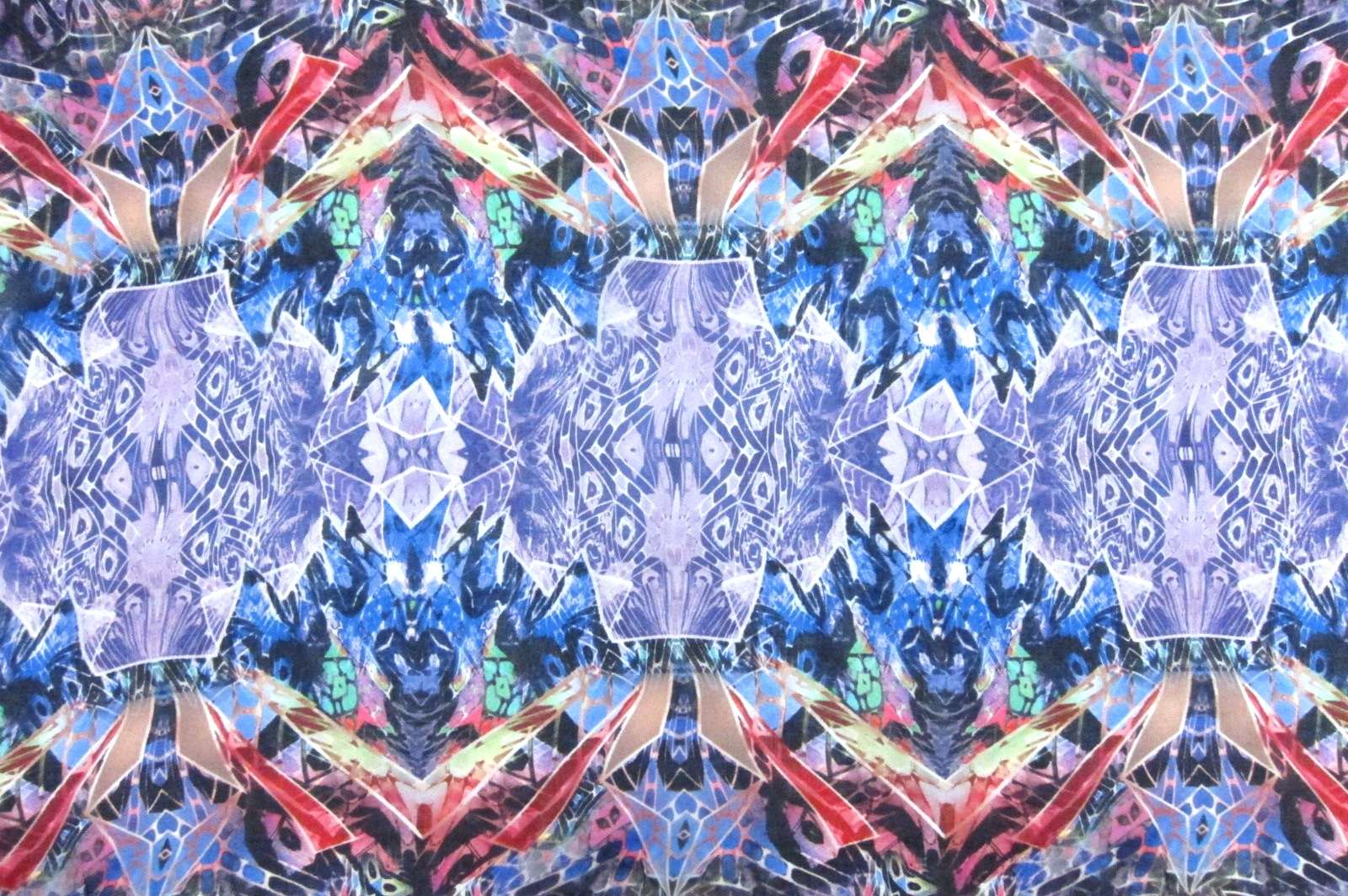 Printed Silk Chiffon Multicolor Abstract On Blue Background