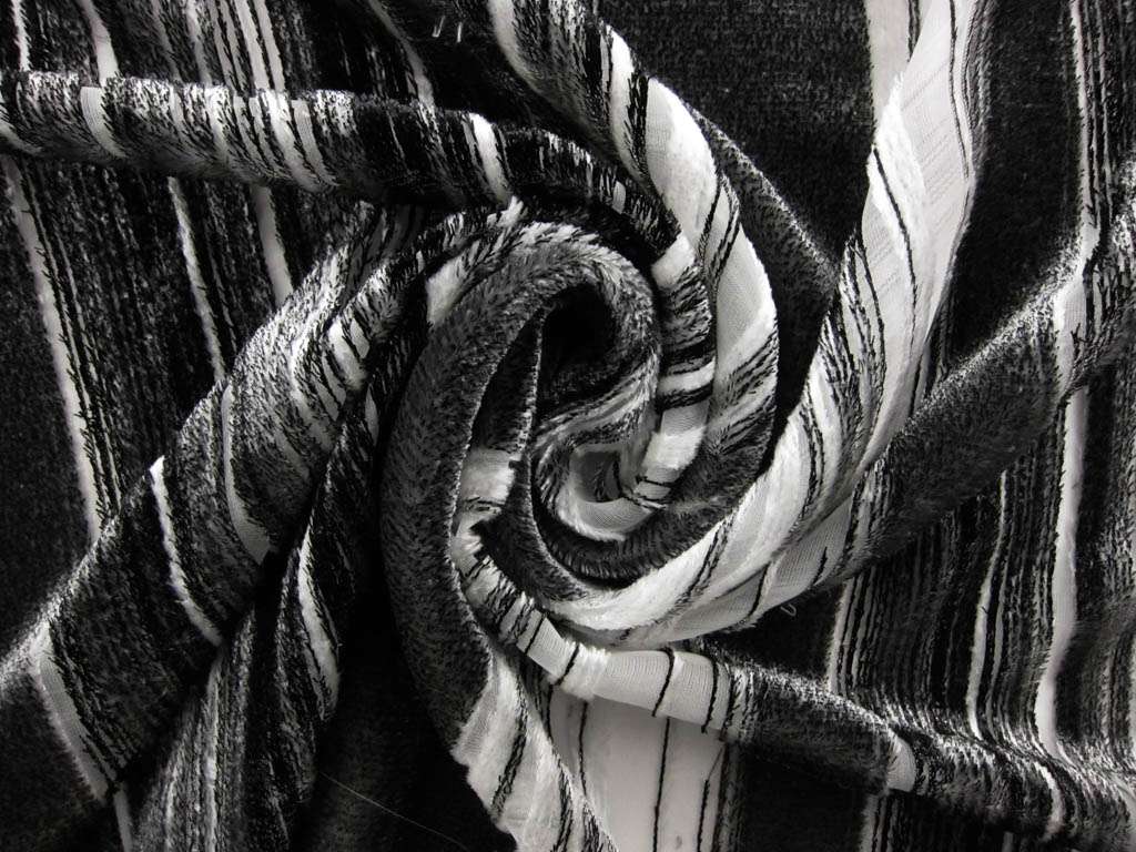 Silk and Lurex Burnout Velvet Black White Stripe