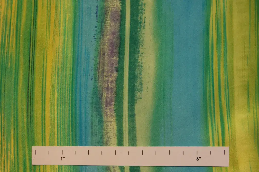 Printed Silk Charmeuse Stripe on Blue Green Yellow Background