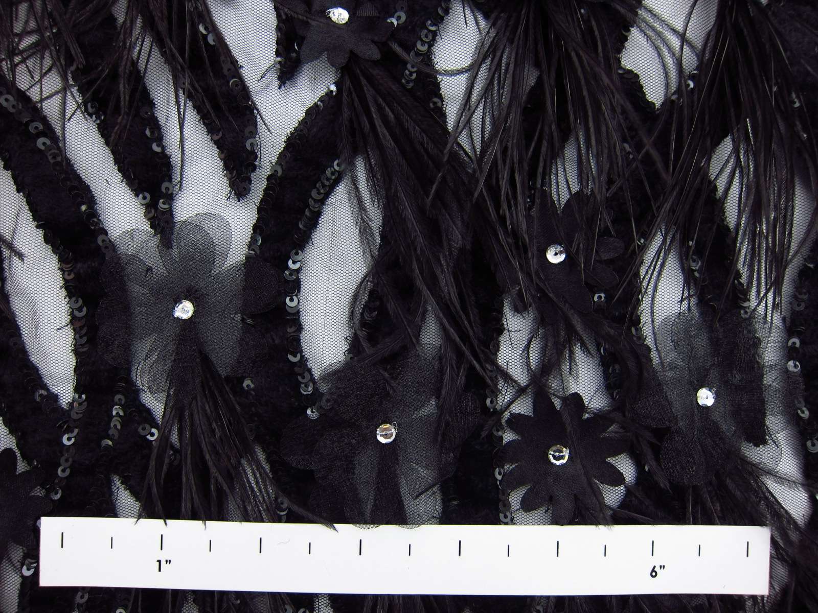 Novelty Velvet Appliquéd Illusion with Feathers1
