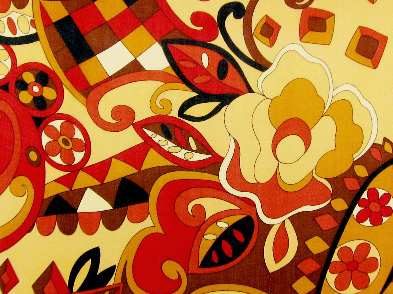 Printed Silk Chiffon with 70s Floral Motifs0