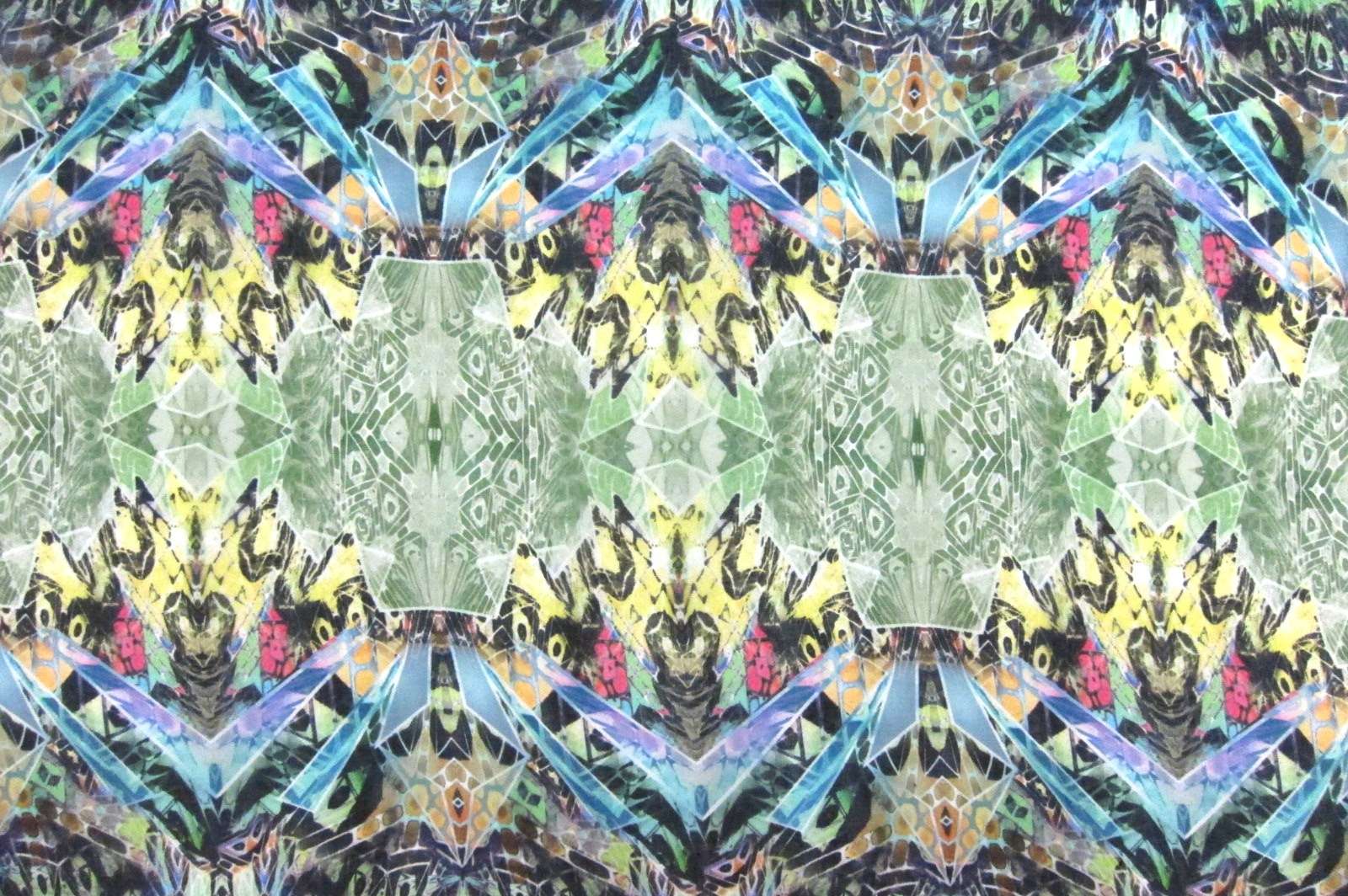 Printed Silk Chiffon Multicolor Abstract On Green Background