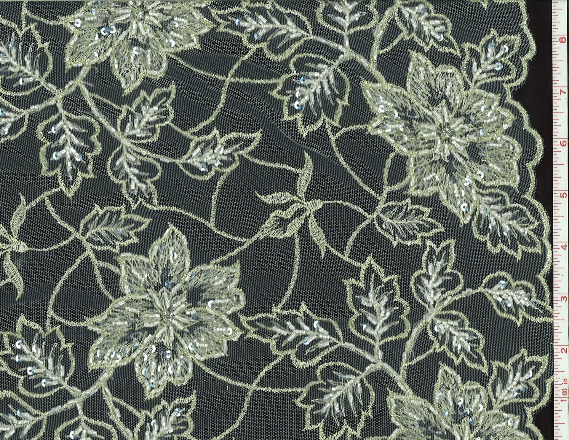 Metallic Gold Beaded and Embroidered Ivory Illusion0