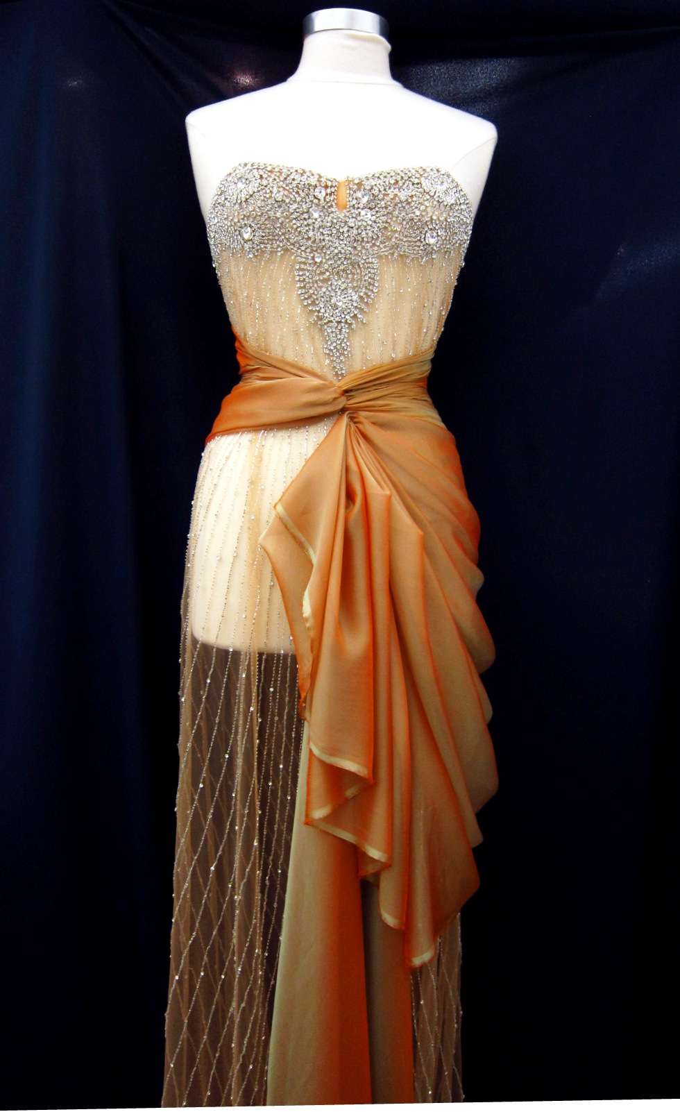 Marguerite Coral Crystal Embroidered Tulle Panel2