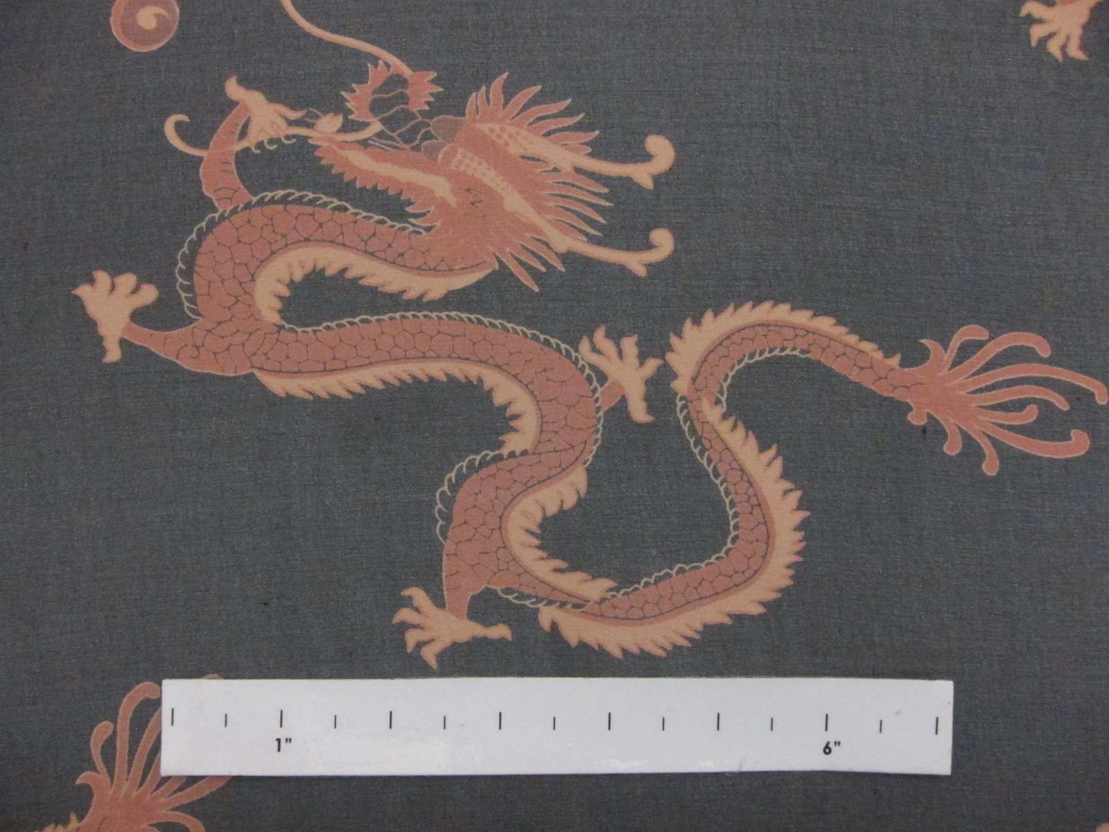 Printed Silk Chiffon Orange Yellow Black Dragons On Black Background