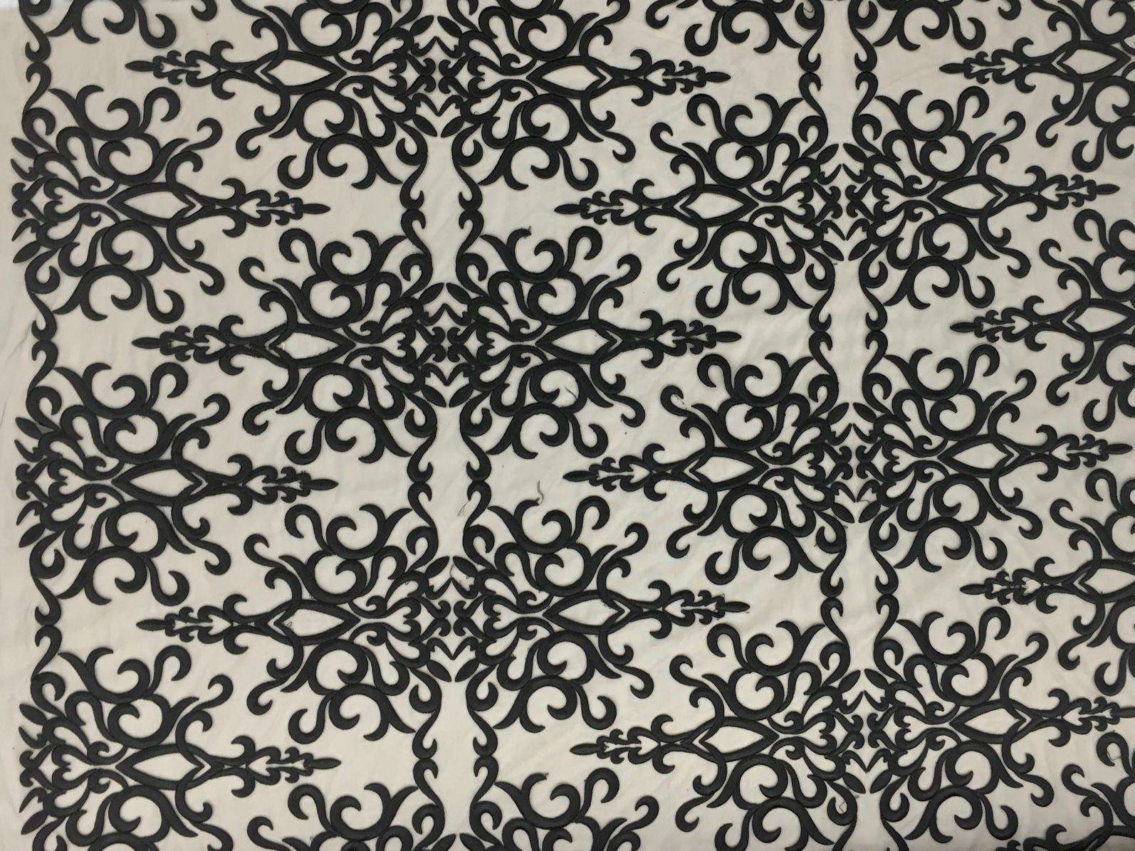 Heavily Embroidered Tulle in Black0